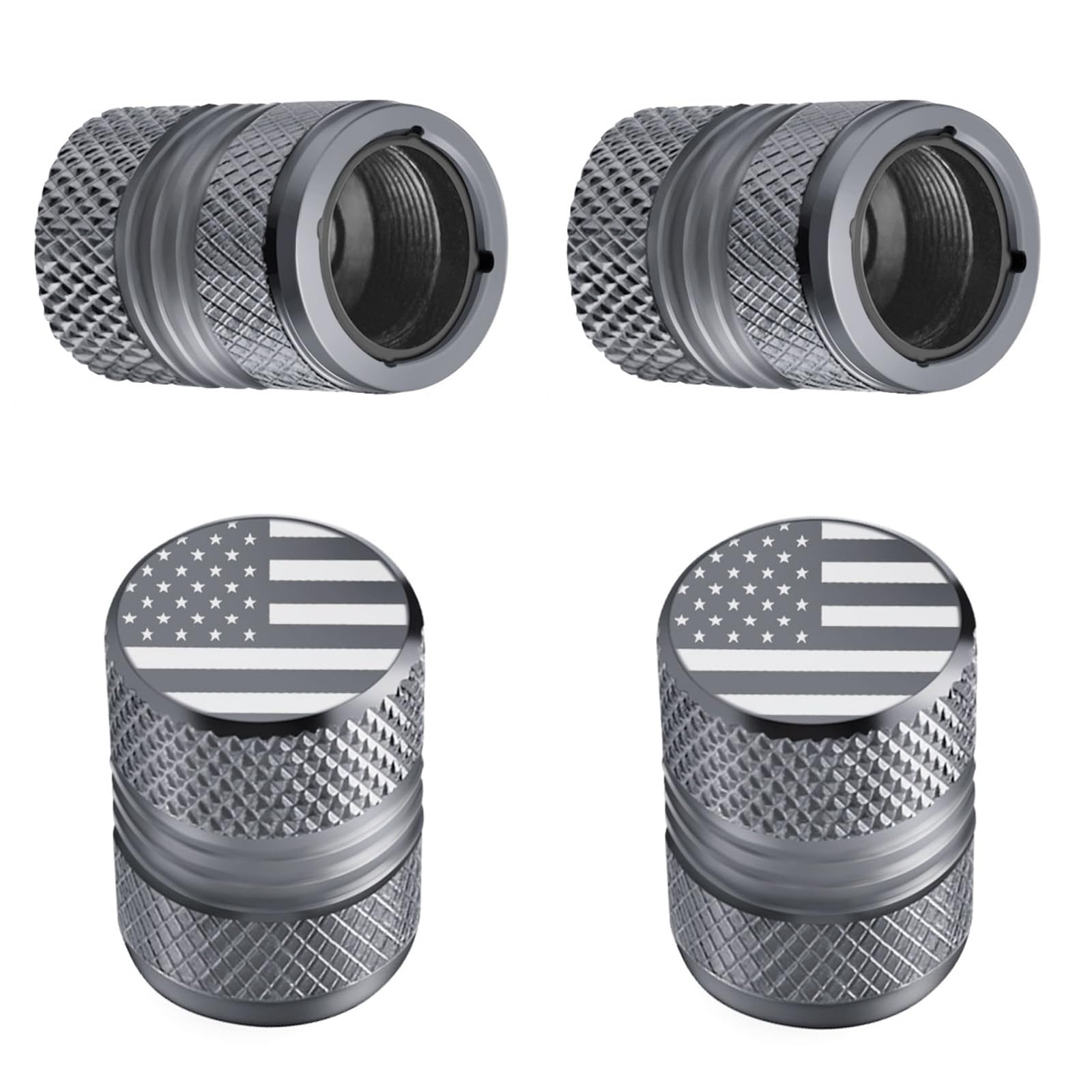Tire Valve Stem Caps - 4 Pack Anti-Corrosion Premium Anodized Alloy Tyre Air Valve Caps American Flag For Car Suv Bike Grey