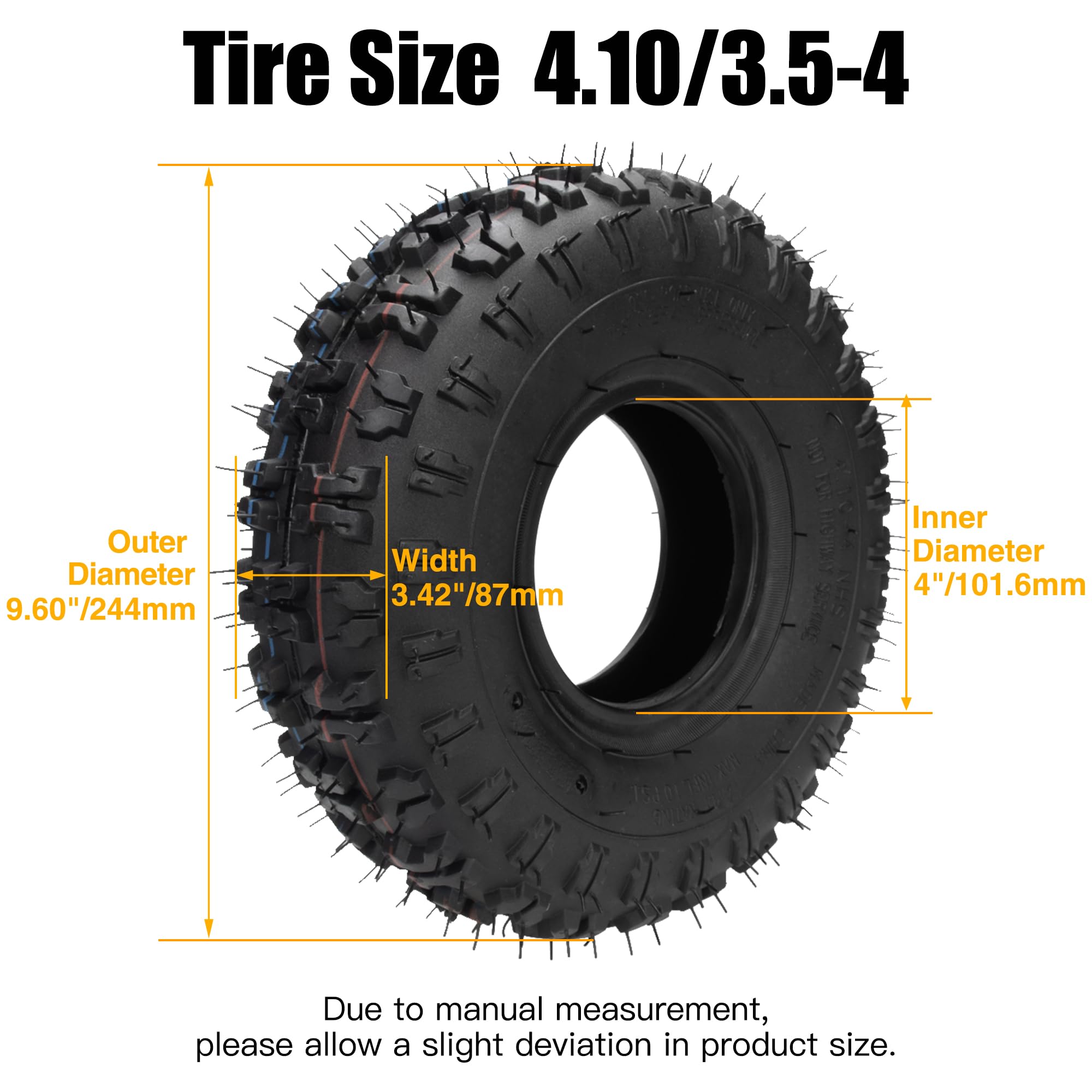 Fvrito 2 Pack Of 4.10-4 410-4 4.10/3.50-4 Tire With Inner Tube For Lawn Mowers Garden Rototiller Snow Blower Mowers Hand Truck W