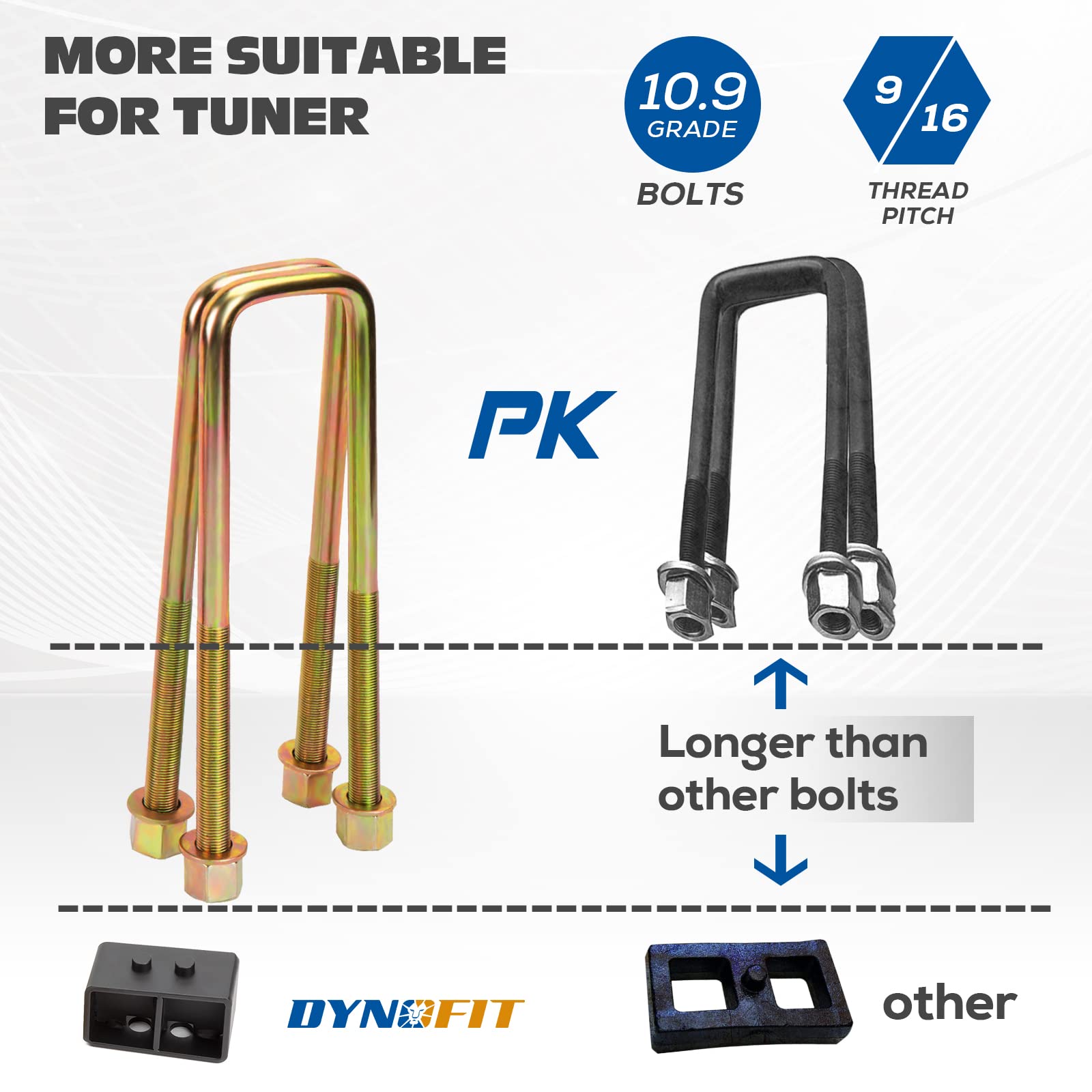 Dynofit 3 Inch Rear Lift Blocks For Ford F150 2004-2020, 3'' Suspension Leveling Block Kit With Extended U-Bolts For F-150 2Wd 4