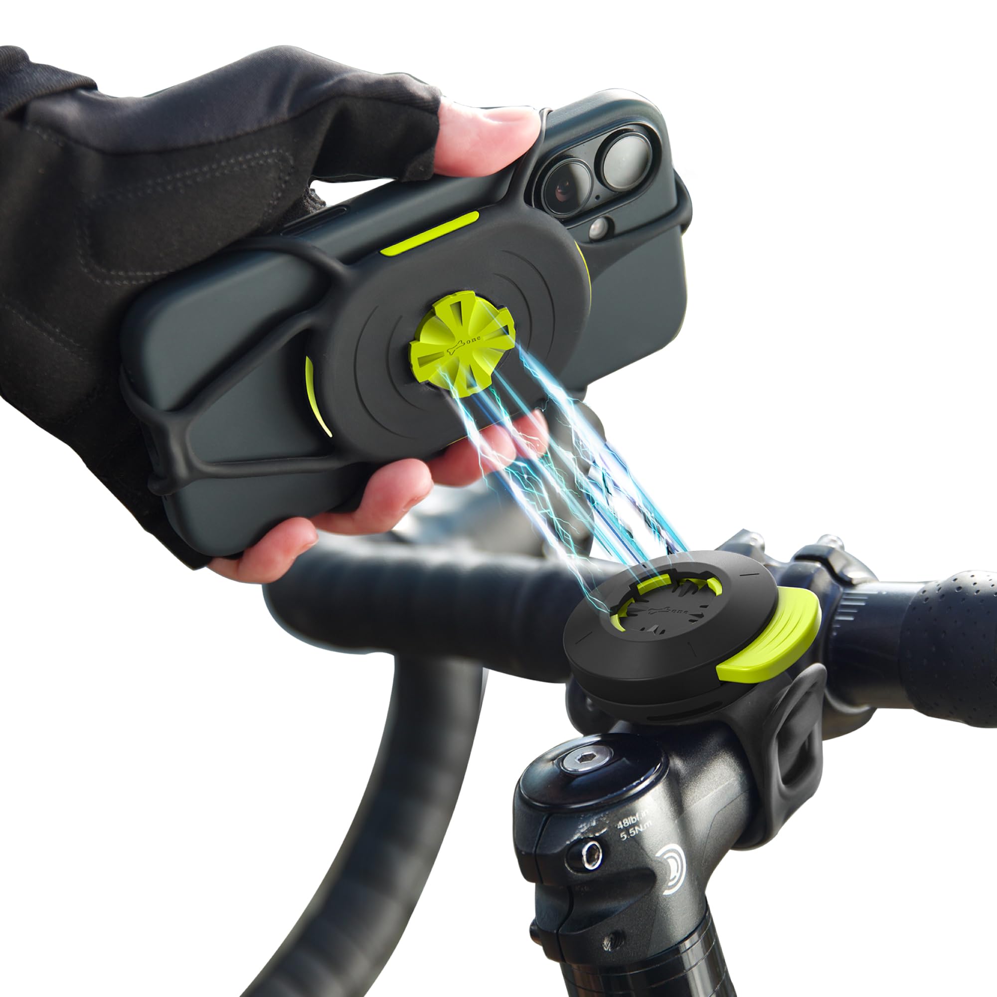 BONE Bike Tie Connect Kit 3, Magnetic Bicycle Phone Mount for Stem, Detachable & 360 Rotatable Silicone MTB Holder, Cycling Phon