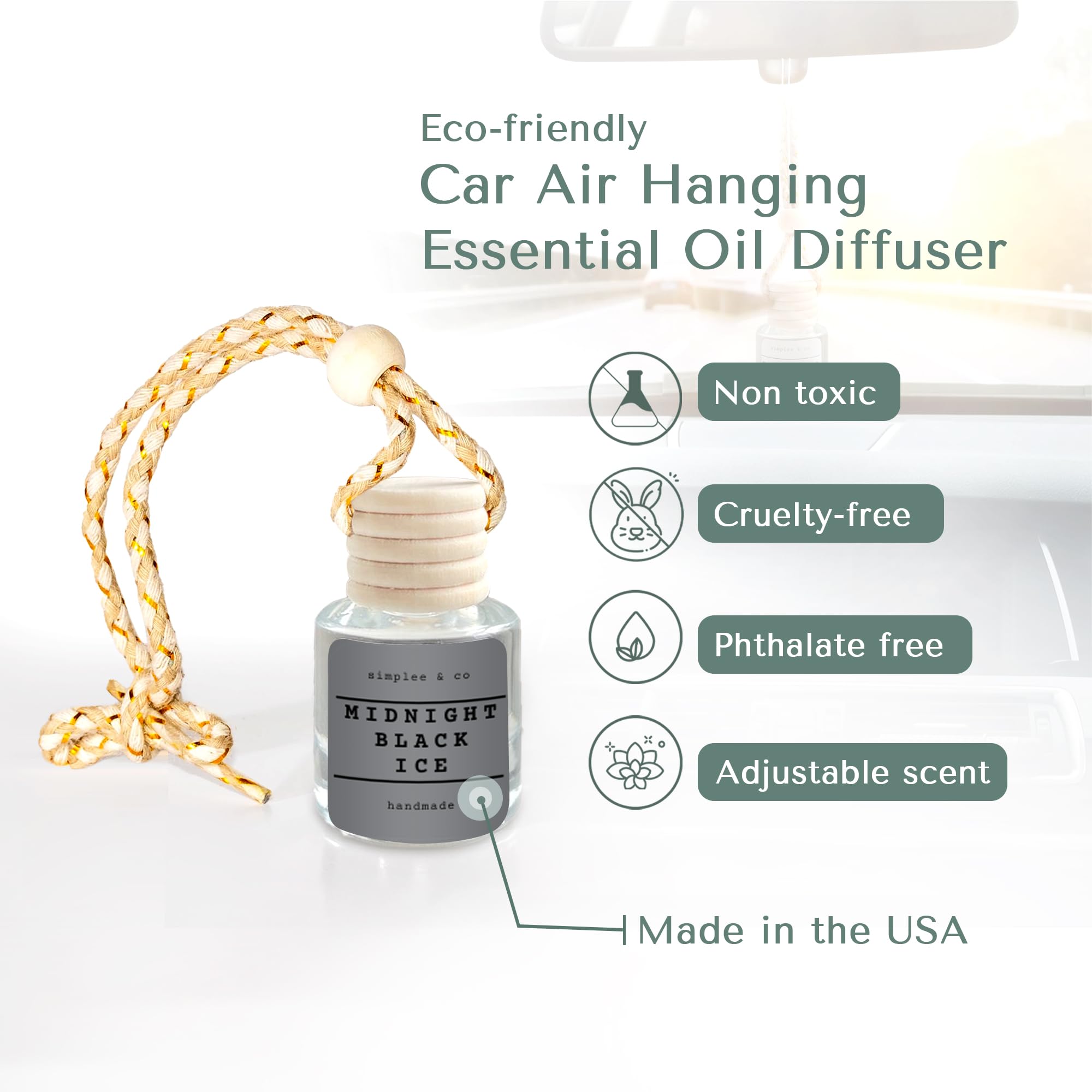 Midnight Black Ice Car Air Hanging Essential Oil, Car Air Freshener Diffuser, Long Lasting Essential Oils, Aromatherapy Vehicle