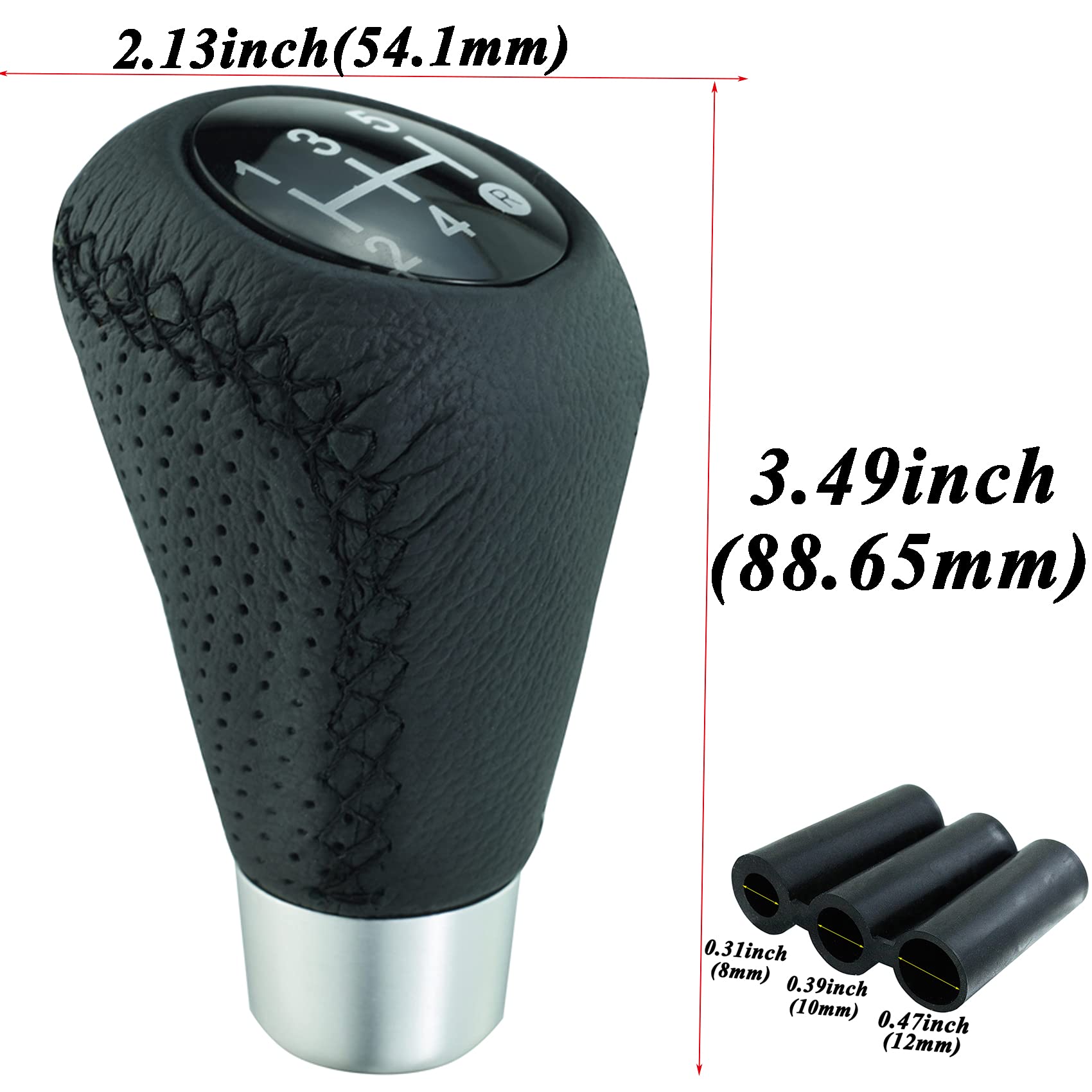 Abfer Shifter Knob 5 Speed Leather Car Gear Stick Shifting Knobs Shift Lever For Most Manual Transmission Vehicle Truck, Black