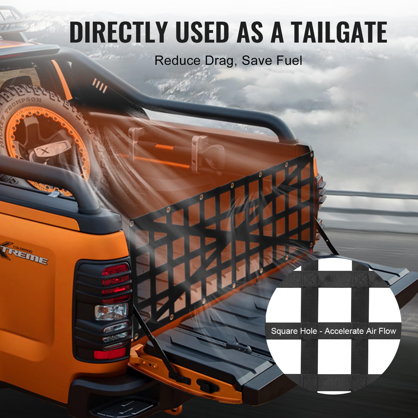 VEVOR Tailgate Net for Truck Bed, 54 in x 18 in, Cargo Net Durable with 4 Adjustable Buckle Straps, Cross-Reinforced Design, Ext