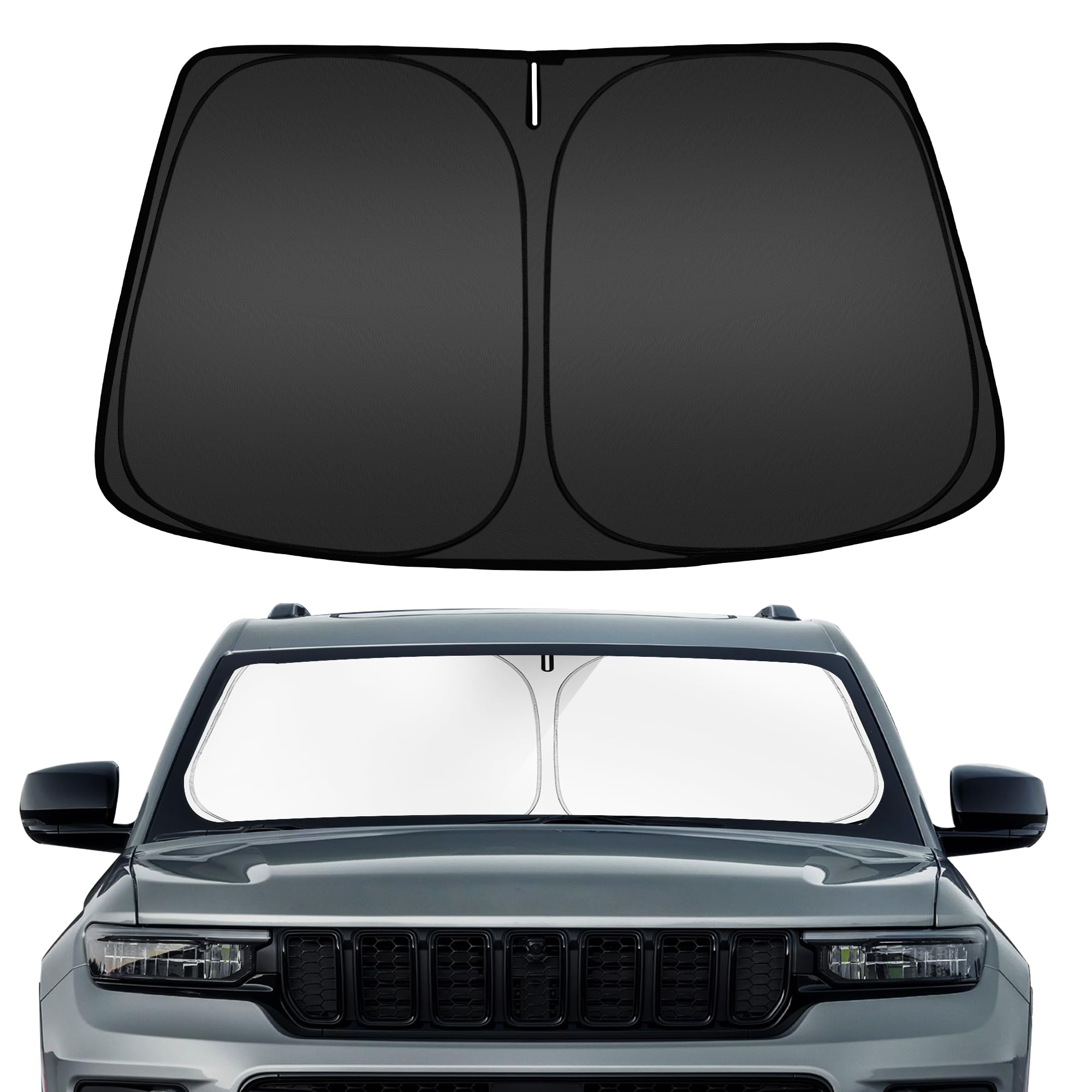 Arismotor Windshield Sun Shade For Jeep Grand Cherokee 2011-2025, Custom Fit Foldable Front Window Sunshade Sun Visor Protector,