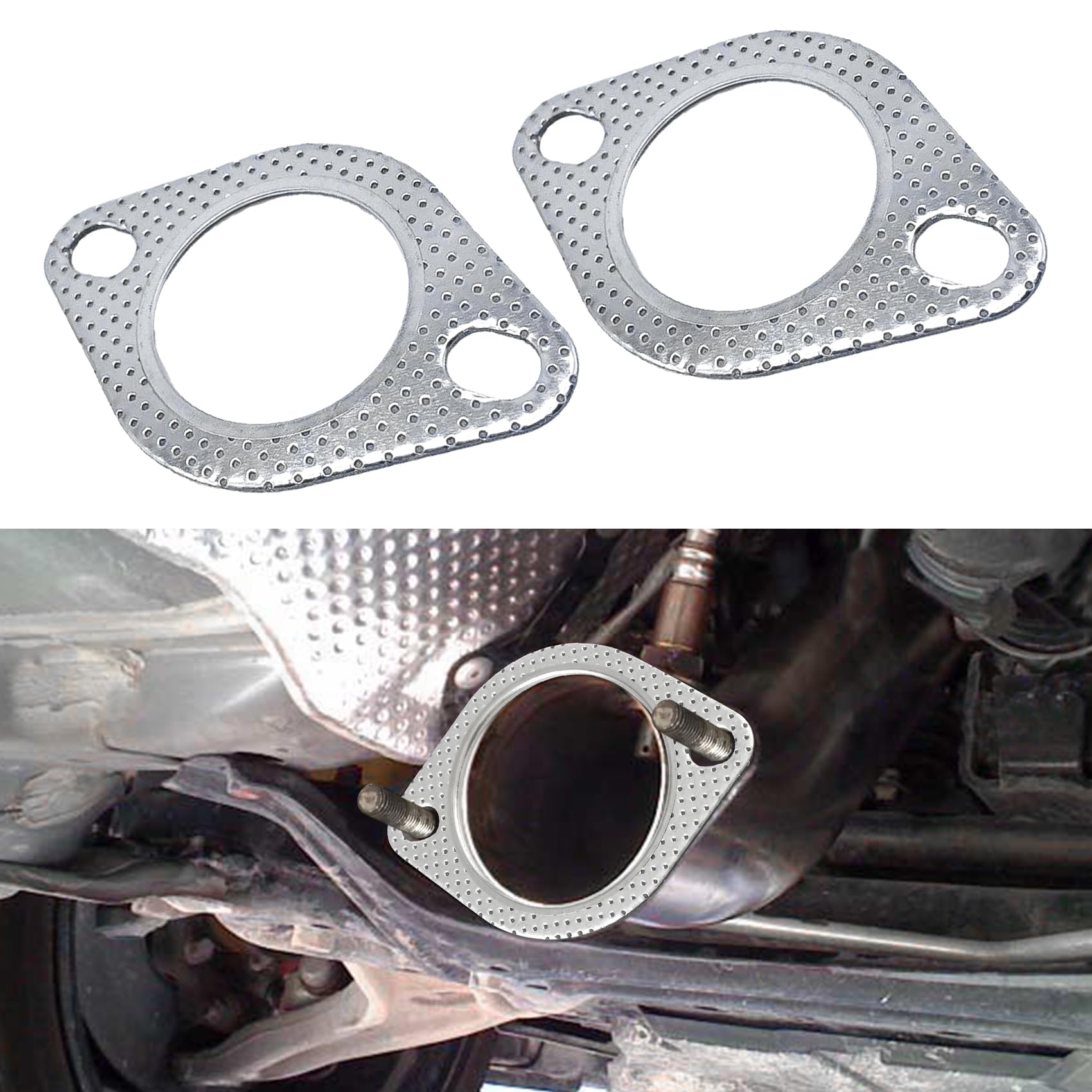 Kutyun 2PCS Car Exhaust Gasket, Exhaust Pipe Gasket, 2-Bolt 3'' Standard Exhaust Manifold Gasket, Ultra Seal Exhaust Flange Gask