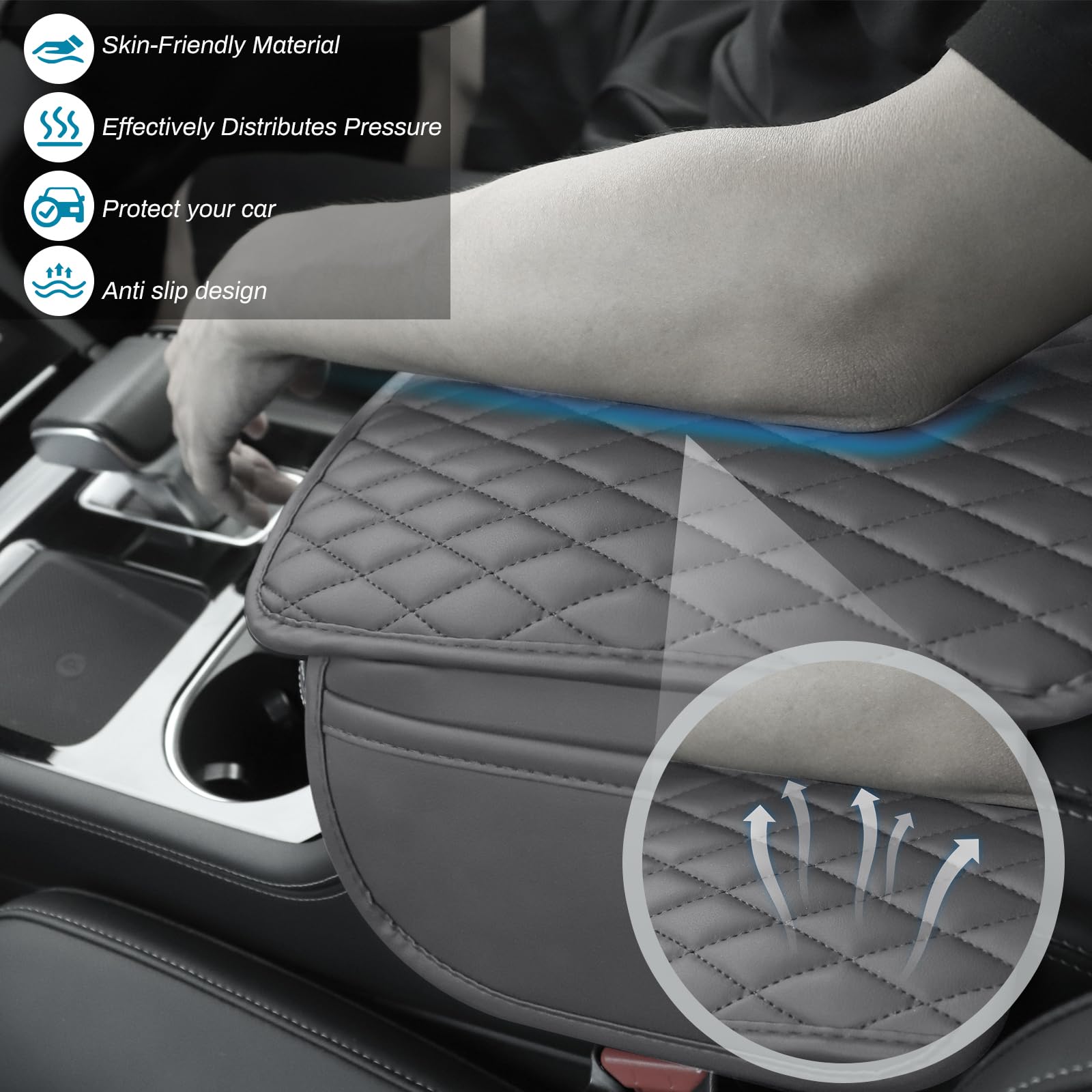 Car Center Console Cover, Upgraded Microfiber Leather Car Arm Rest Cover With 2 Storage Bags, Universal Armrest Cover For Car St