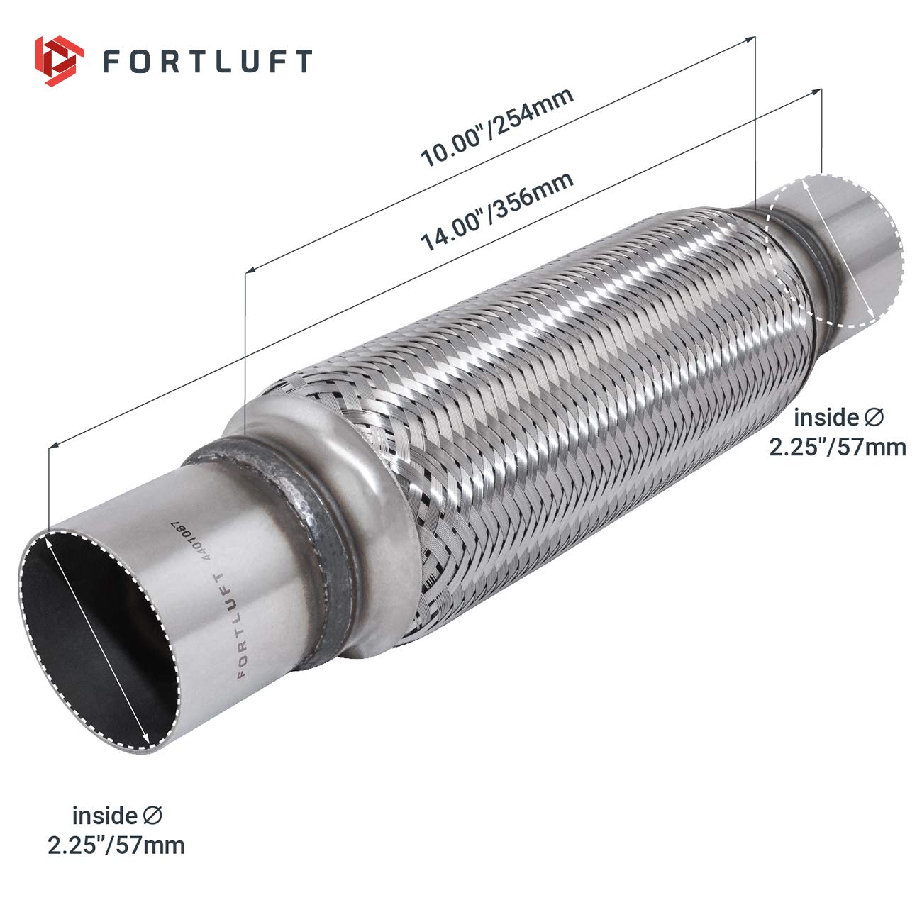Fortluft Exhaust Flex Pipe (Exhaust Flex Connector With Extension Pipes, 2.25''X10.00''X14.00''/57X254X356Mm)