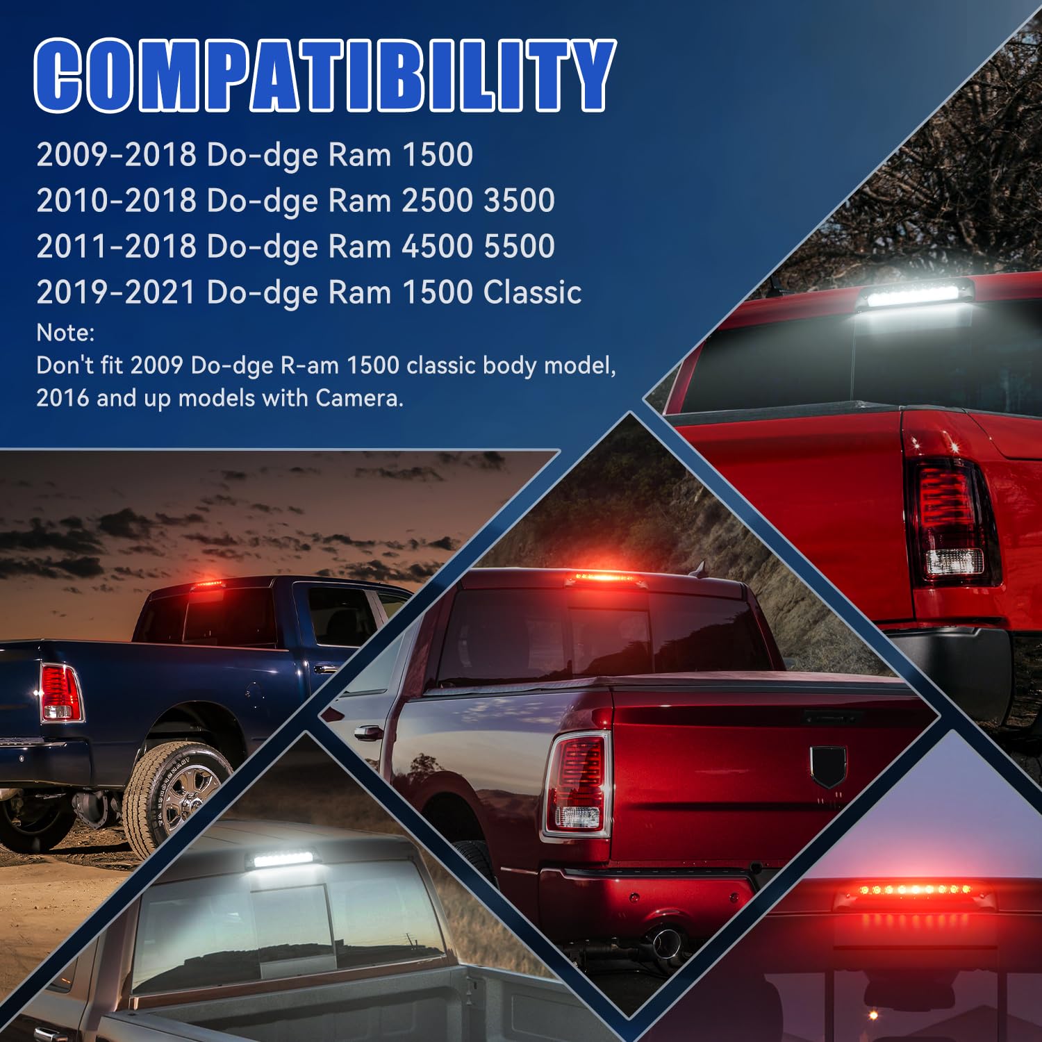 Suparee Ram 1500 Led 3Rd Brake Light Tail Rear High Mount Lamp For 2009-2017 Dodge Ram 1500 2010-2017 Dodge Ram 2500 3500 Red &