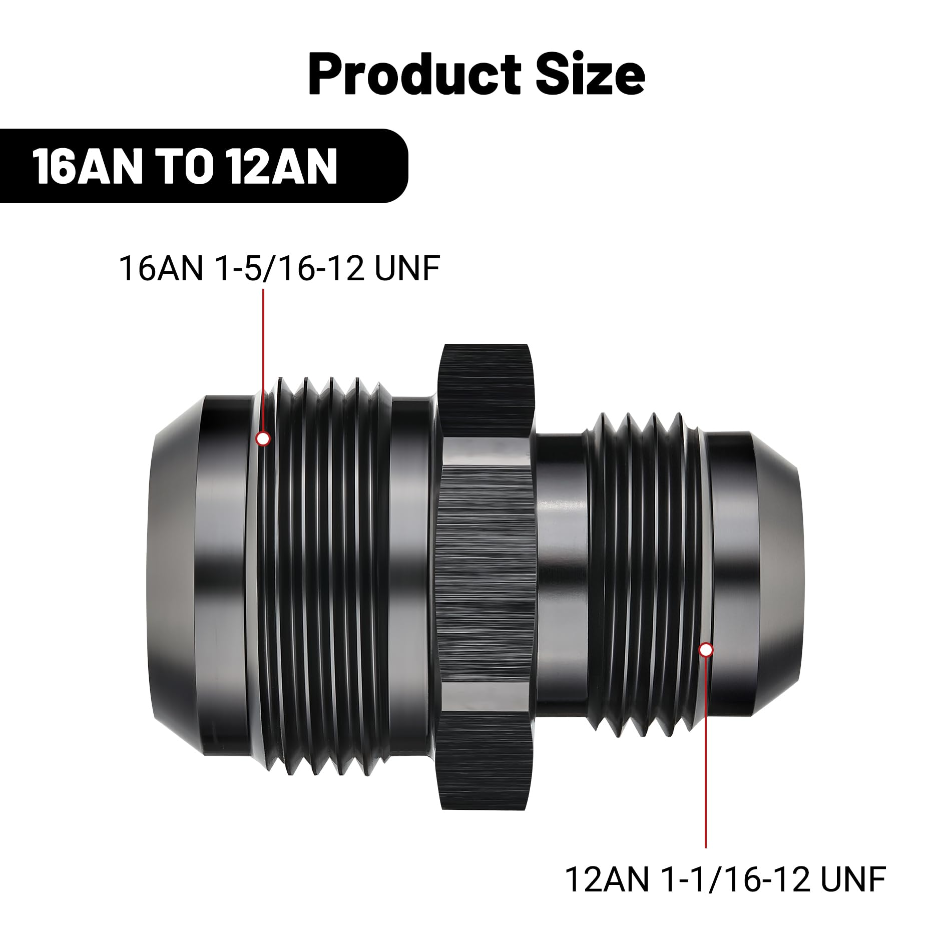 EVIL ENERGY 16AN Male to AN12 Male Flare Reducer Coupler Union Straight Adapter Fitting Black