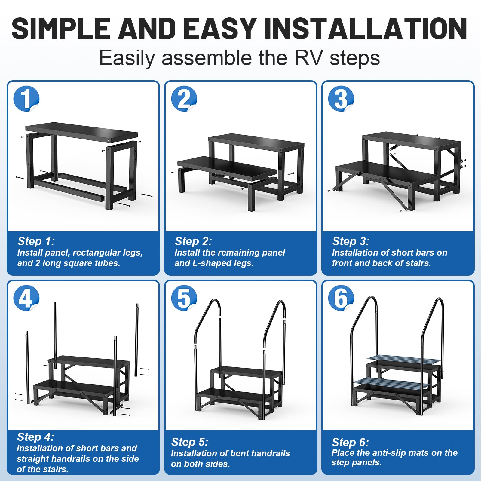 RV Steps Spa Steps with Handrail - 2 Step Hot Tub Steps Trailer Steps Mobile Home Stairs for 5th Wheel RV, Trailer, Hot Tub, Poo