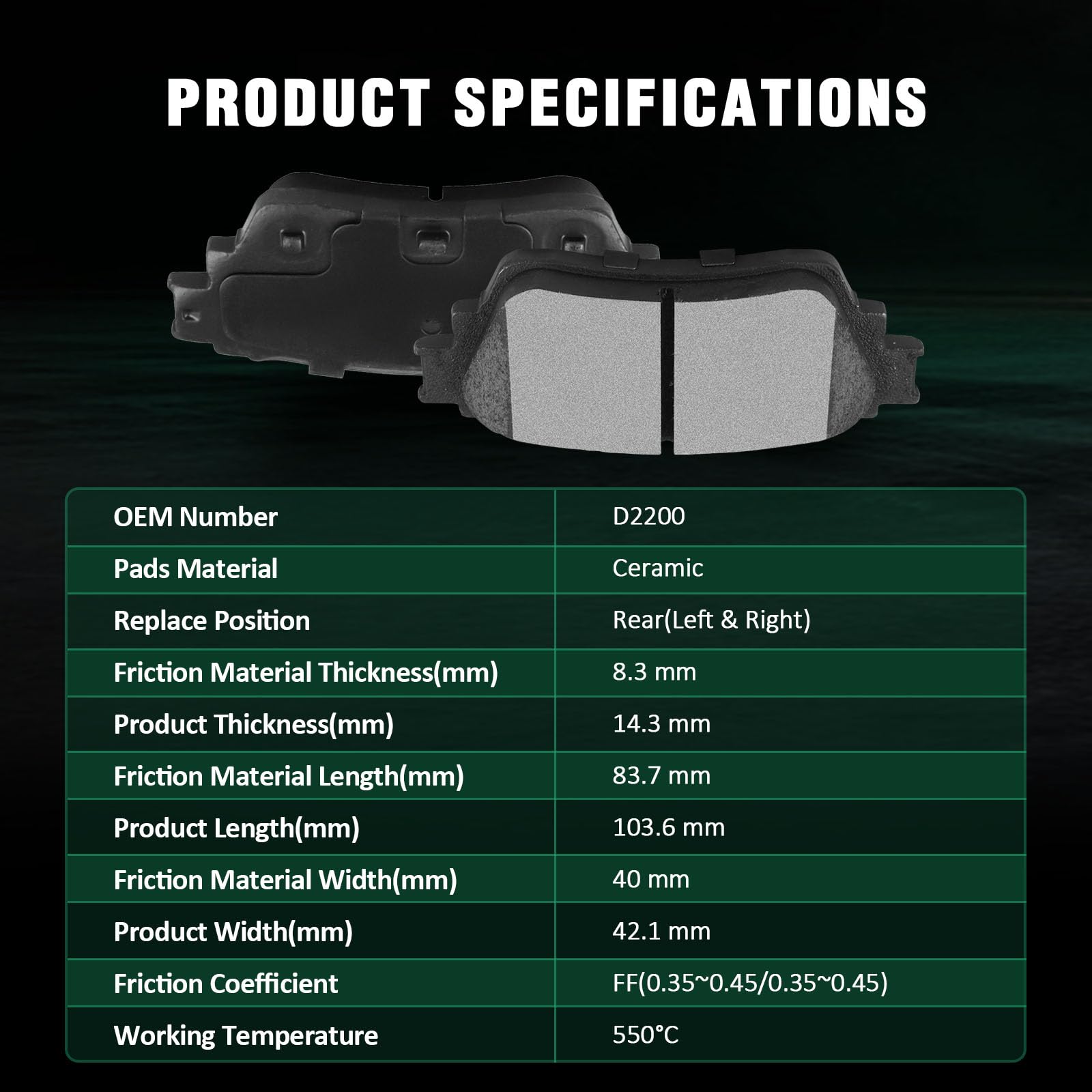 Automuto 4Pcs Rear Ceramic Disc Brake Pads Set D2200 For Nissan Altima 2019