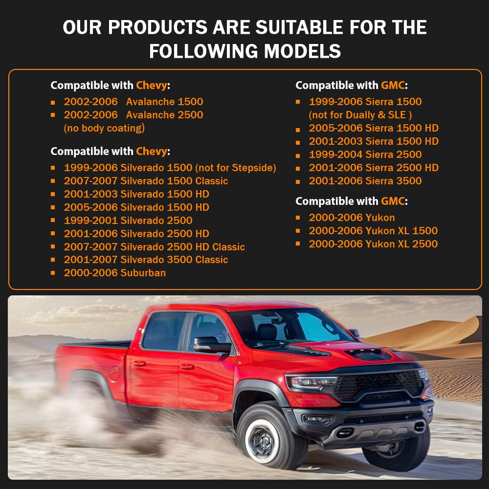 PIT66 Fender Flares, Compatible With Chevy Silverado GMC Sierra 1999-2006/Suburban Yukon XL 2000-2006/Avalanche 2002-2006 68.4 '