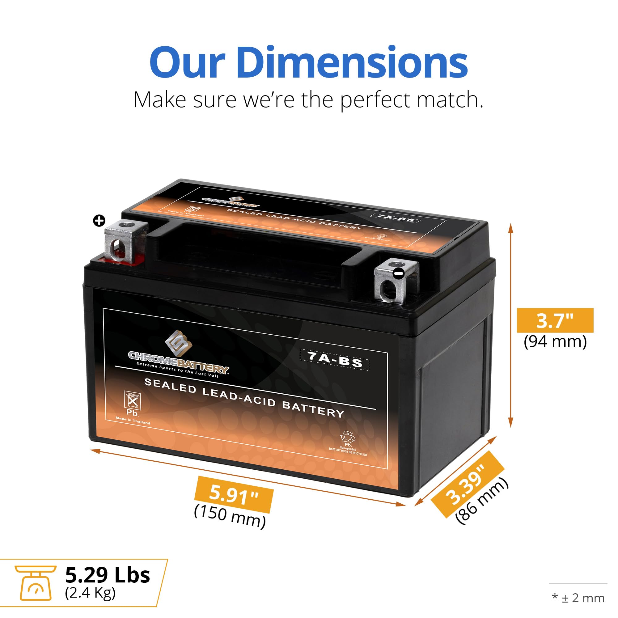 Cb Chromebattery 7A-Bs Maintenance-Free, 90Cca, 12V 8Ah Battery Replacement For Atv, Motorcycle, Jet Skis, Scooter, Utv, And Mor