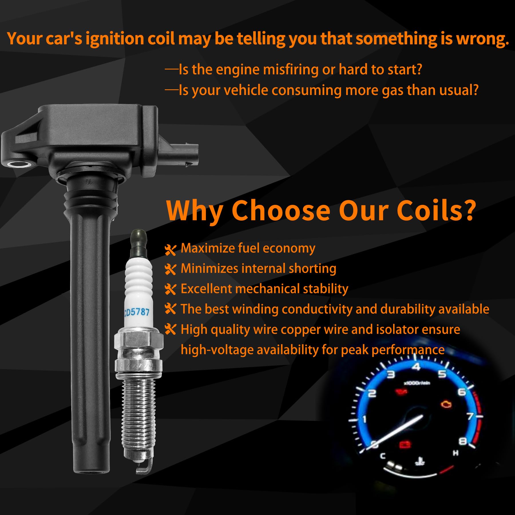 Ignition Coil & Spark Plugs Set Of 6 Compatible With Chrysler 200 300 Town Country Dodge Charger Grand Caravan Ram Jeep Cherokee & More Replaces# Uf648