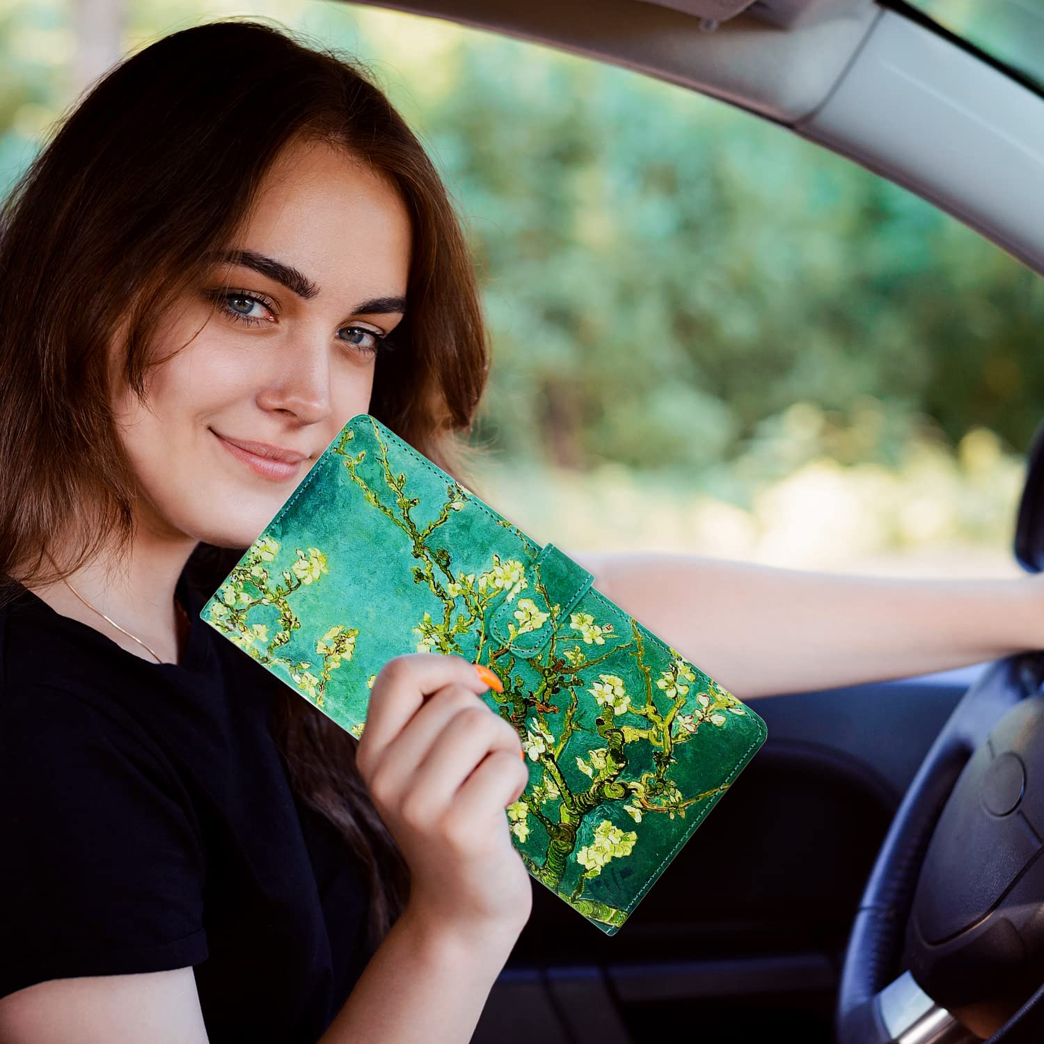 Rsaquar Car Registration And Insurance Holder, Leather Car Glove Box Organizer, Cool Car Accessories For Id, Driver'S License Cards & Essential Document, Men&Women, Almond Blossom