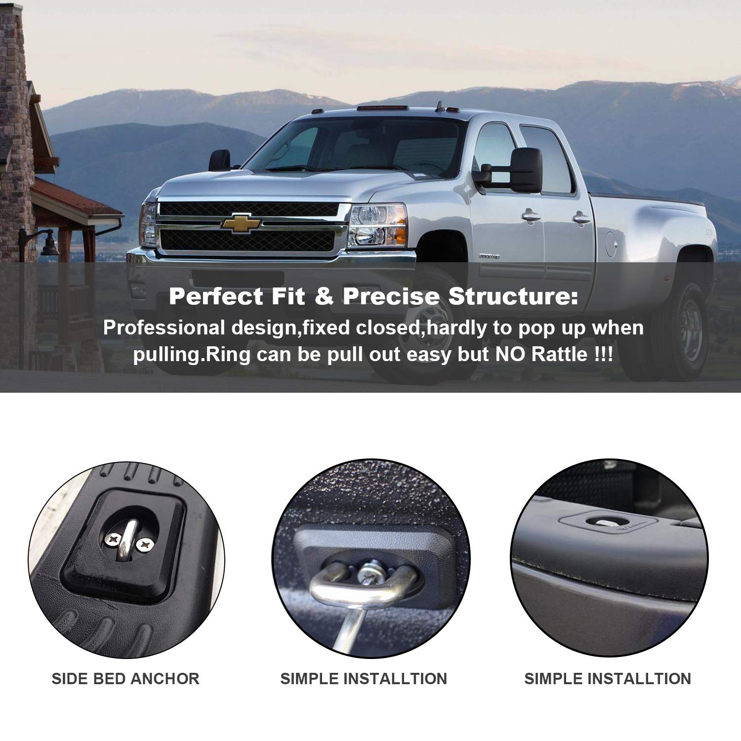 Dibanyou 4001-Xt Tie Down Anchors Truck Bed Side Wall Anchors Fits For 98-14 F Series, 99-13 Silverado Sierra, 95-19 Ram But 09-19 Ram Rail Cap Cut Required 2Pcs