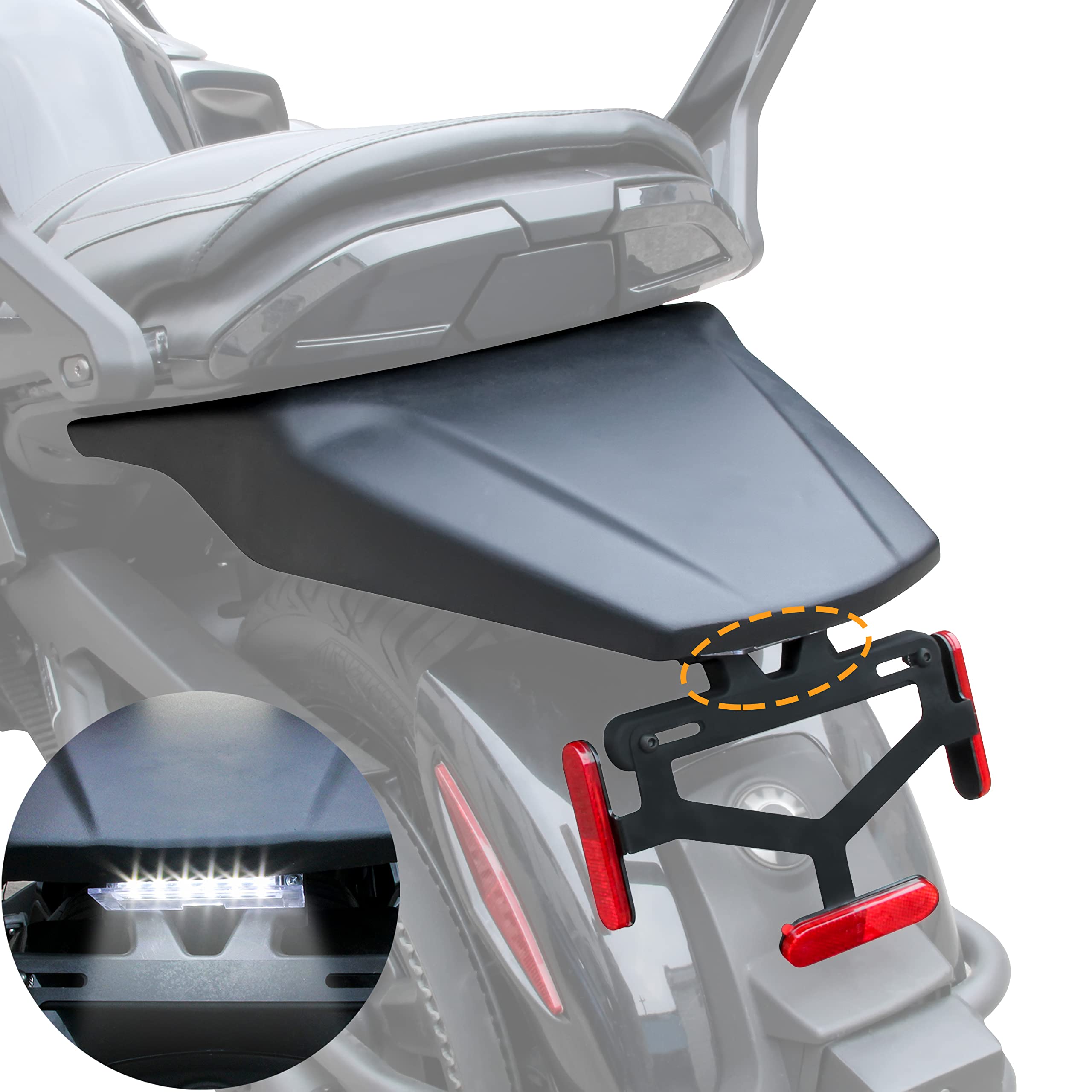SAUTVS Rear Fender Extender for Can Am Spyder F3 2015-2024, Rear Short Fender with License Plate Holder LED Plate Light Street L