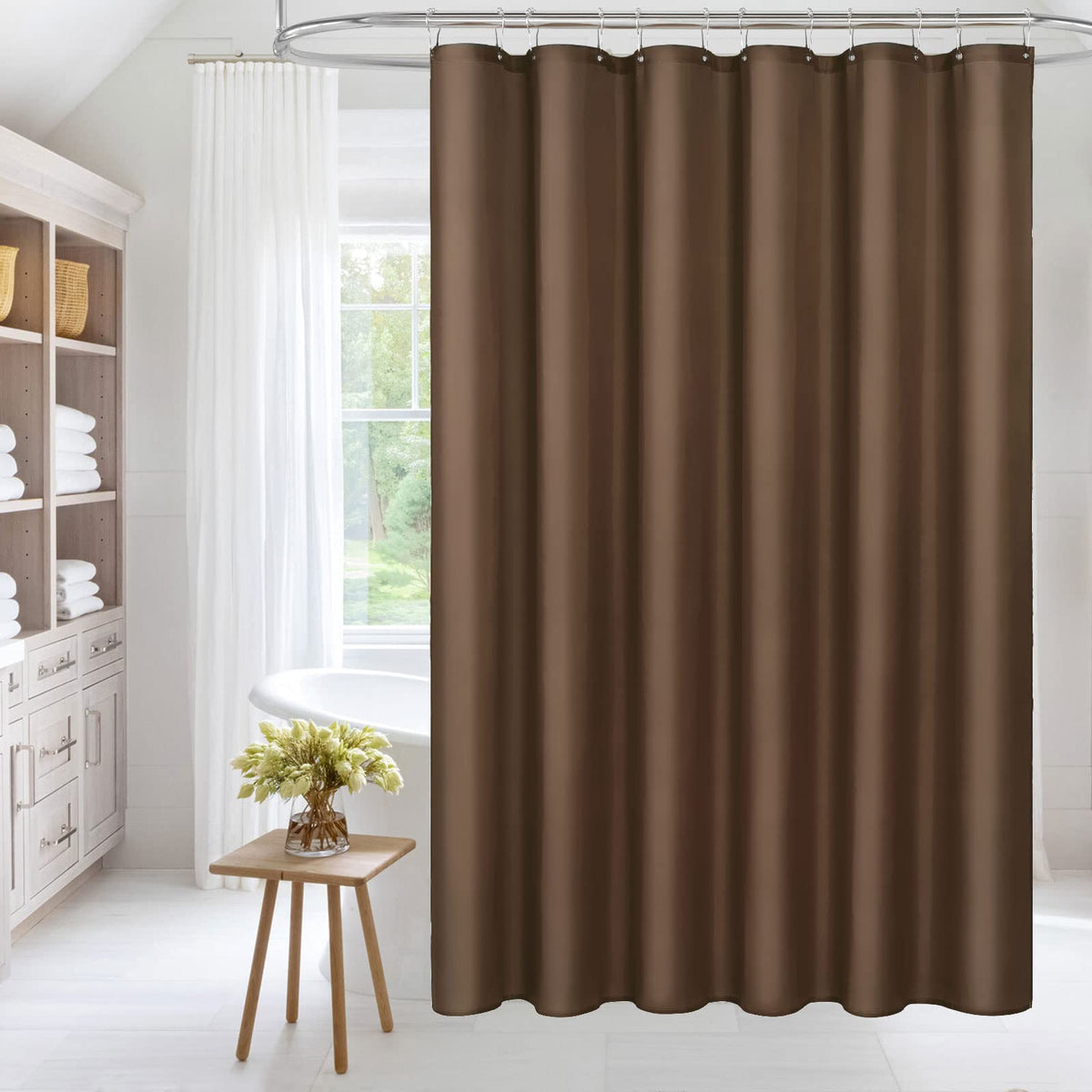 Mitovilla Fabric Small Shower Stall Curtain Liner, 36' W X 72' H Bathroom Shower Curtain Liner, Hotel Quality, Washable, Water Repellent, Brown Bath Curtains With Plastic Hooks