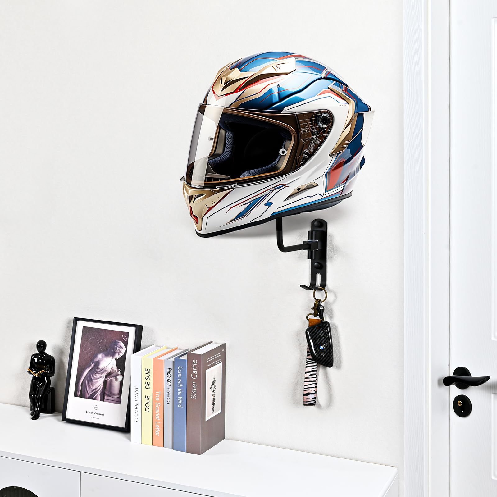 Torolle 2 Pack Motorcycle Helmet Holder Wall Mount, 180 Rotation Helmet Rack Hanger Lightweight Aluminium Alloy With Hooks For R