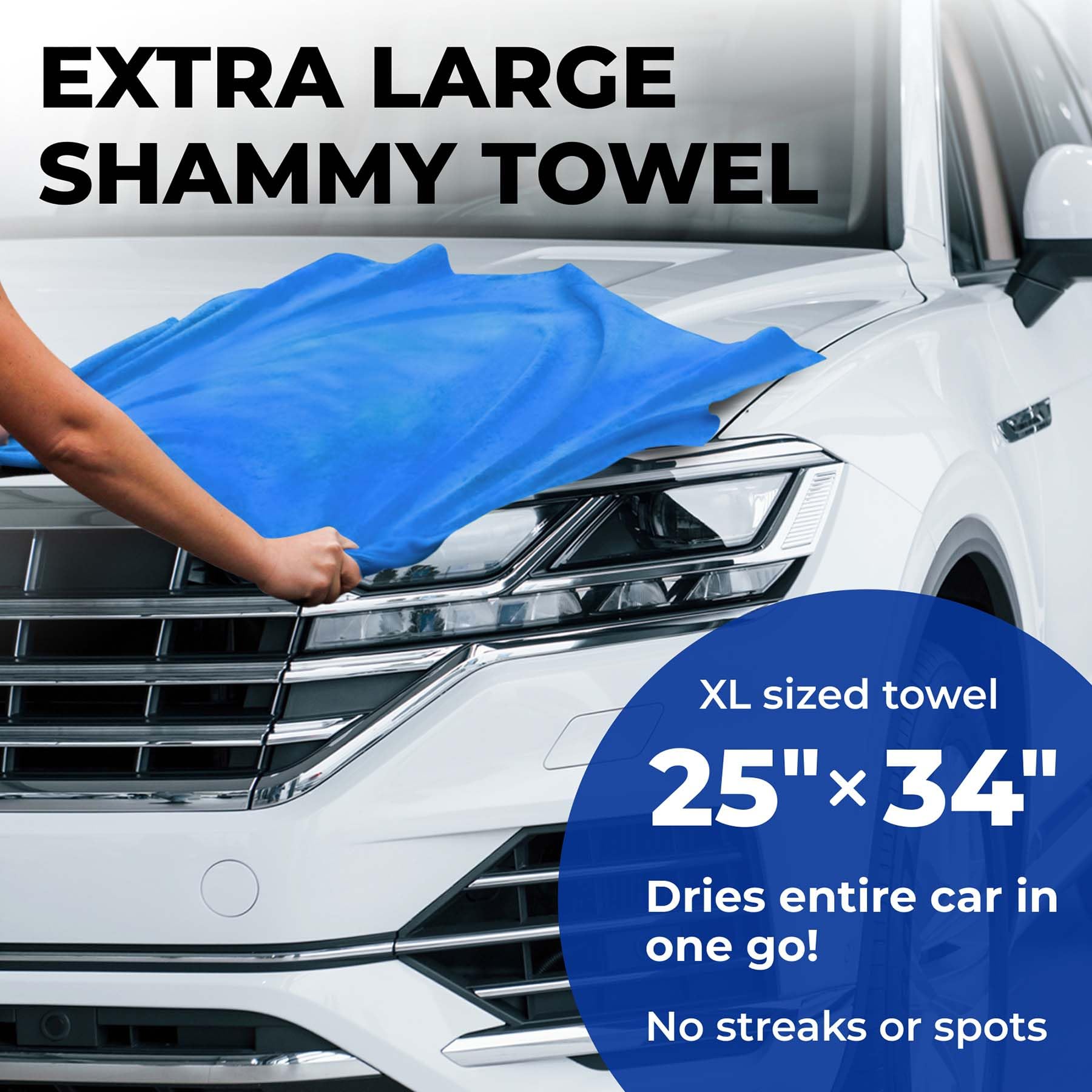 Premium Xl Shammy Towel For Car - 2Pk (34   X25   ) - Super Absorbent Chamois Cloth - Spots & Scratch-Free - Reusable Car Drying