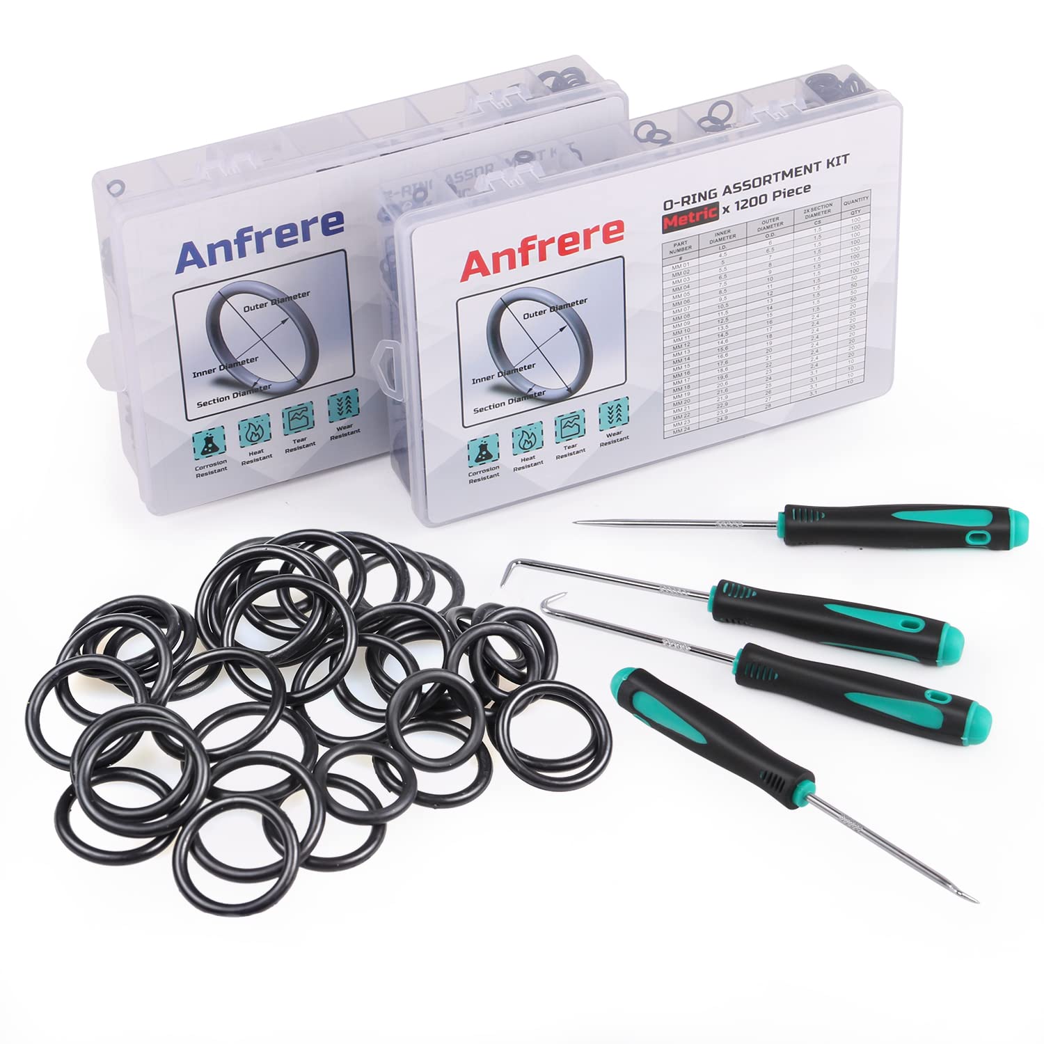 Anfrere 2400Pcs Universal Rubber O Ring Assortment Kit In 48 Sizes, Industrial Grade O-Ring Seal Sae And Metric Nbr Orings For P