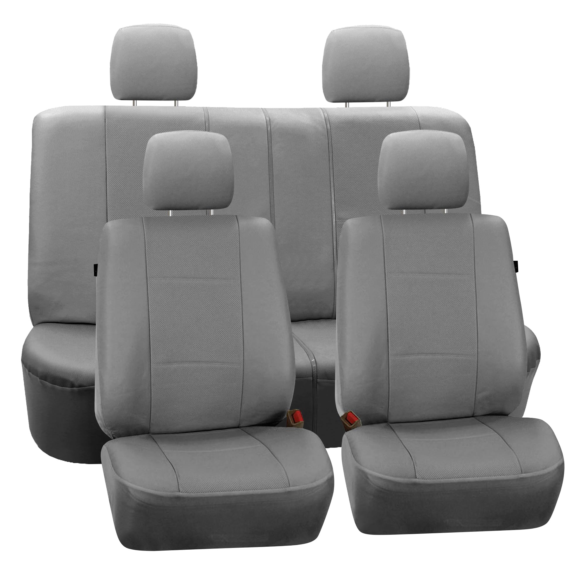 Fh Group Full Set Faux Leather Car Seat Covers For Low Back Front Seat Covers, Airbag Compatible, Split Bench Rear Seat, Univers