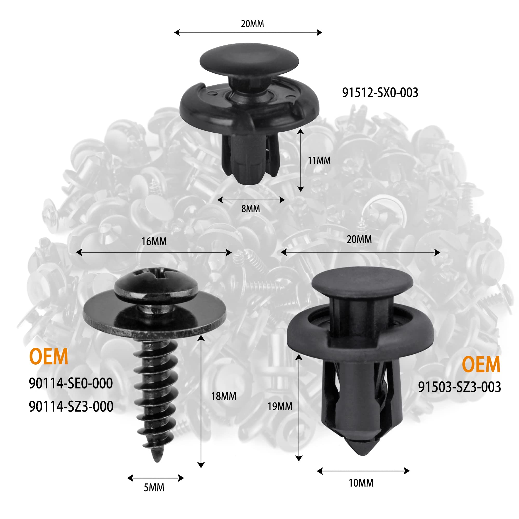 Xislet 3 in 1 Wheelhouse Liner Screw 90114-SE0-000 with 91503-SZ3-003 Bumper Fastener Compatible with Honda Acura Accord Civic M