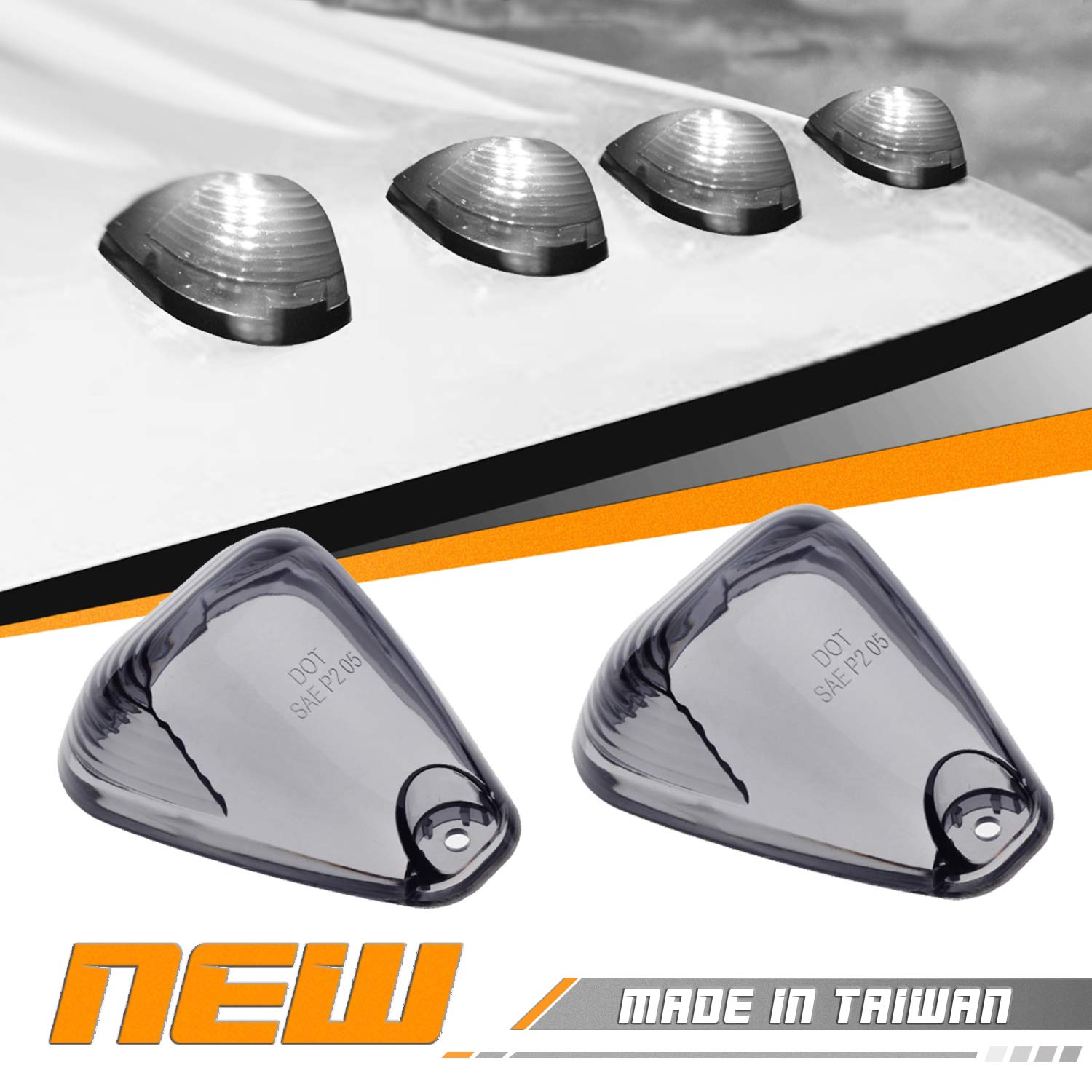 Hercoo Smoke Roof Cab Marker Lights Lens W/Led Bulbs Aftermarket Replacement Compatible With F150 F250 F350 F450 F550 Super Duty