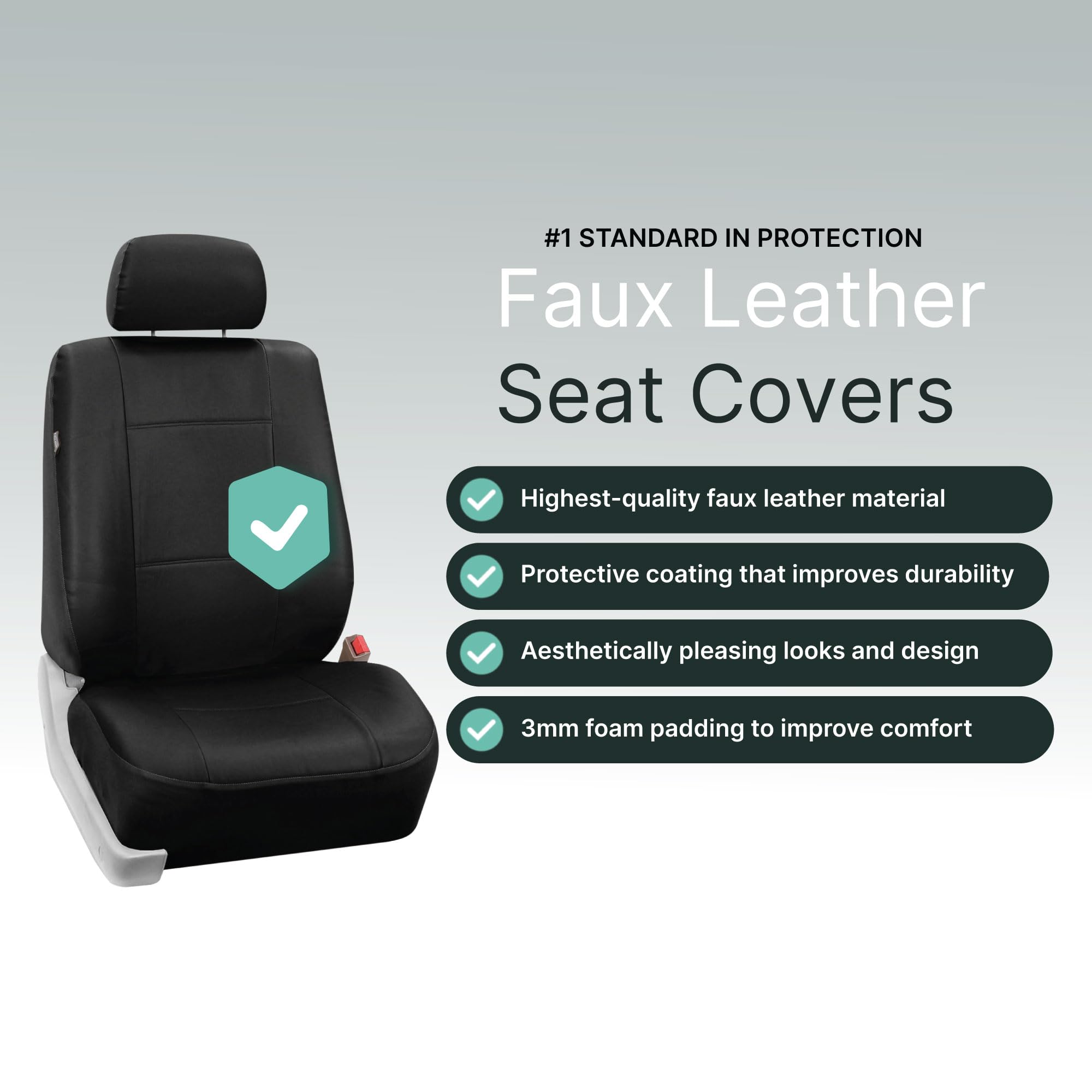 Fh Group Front Set Faux Leather Car Seat Cover For Low Back Seat With Removable Headrest, Universal Fit, Car Seat Covers For Suv