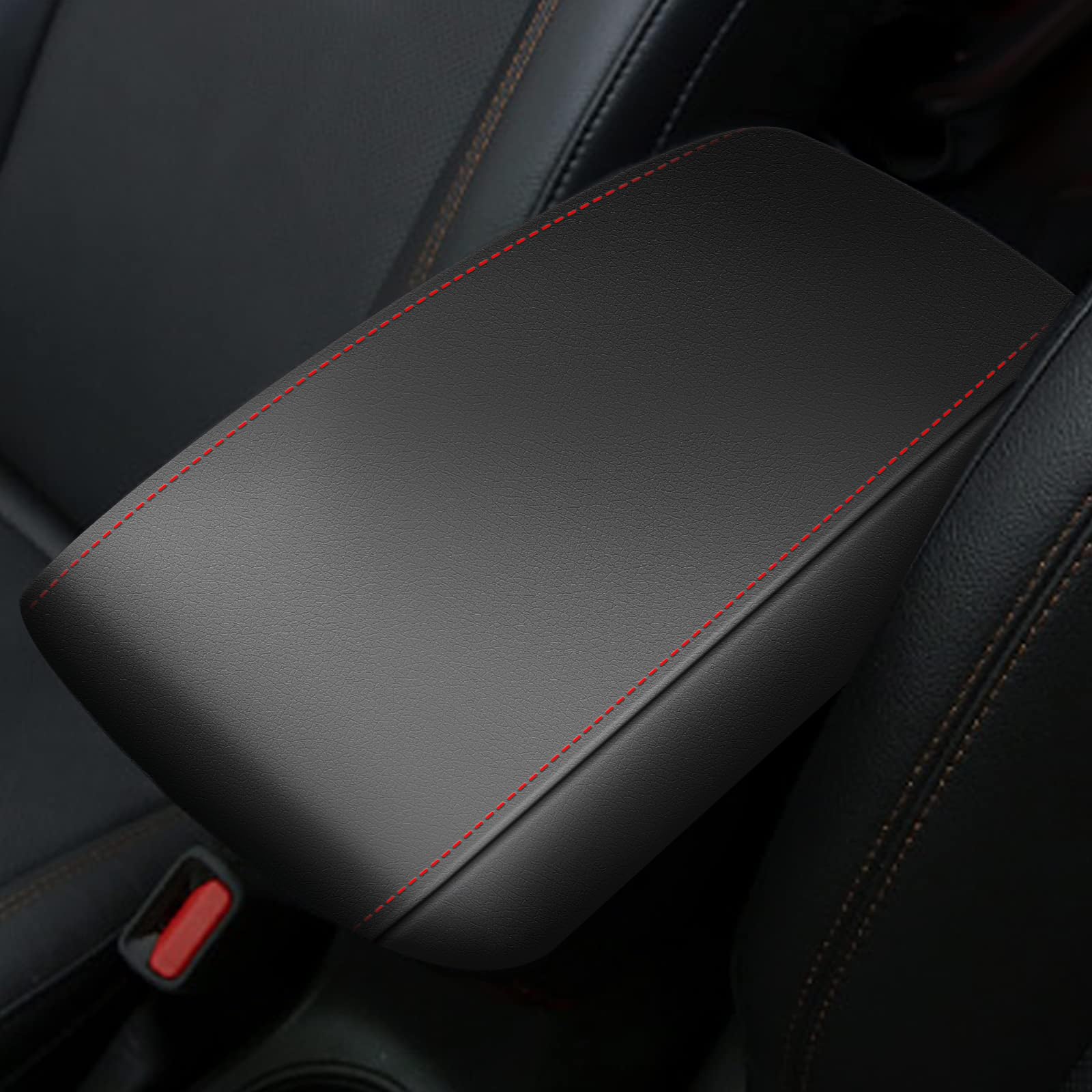 Aomsazto Armrest Covers For 2008-2012 Nissan Altima Black With Red Stiches