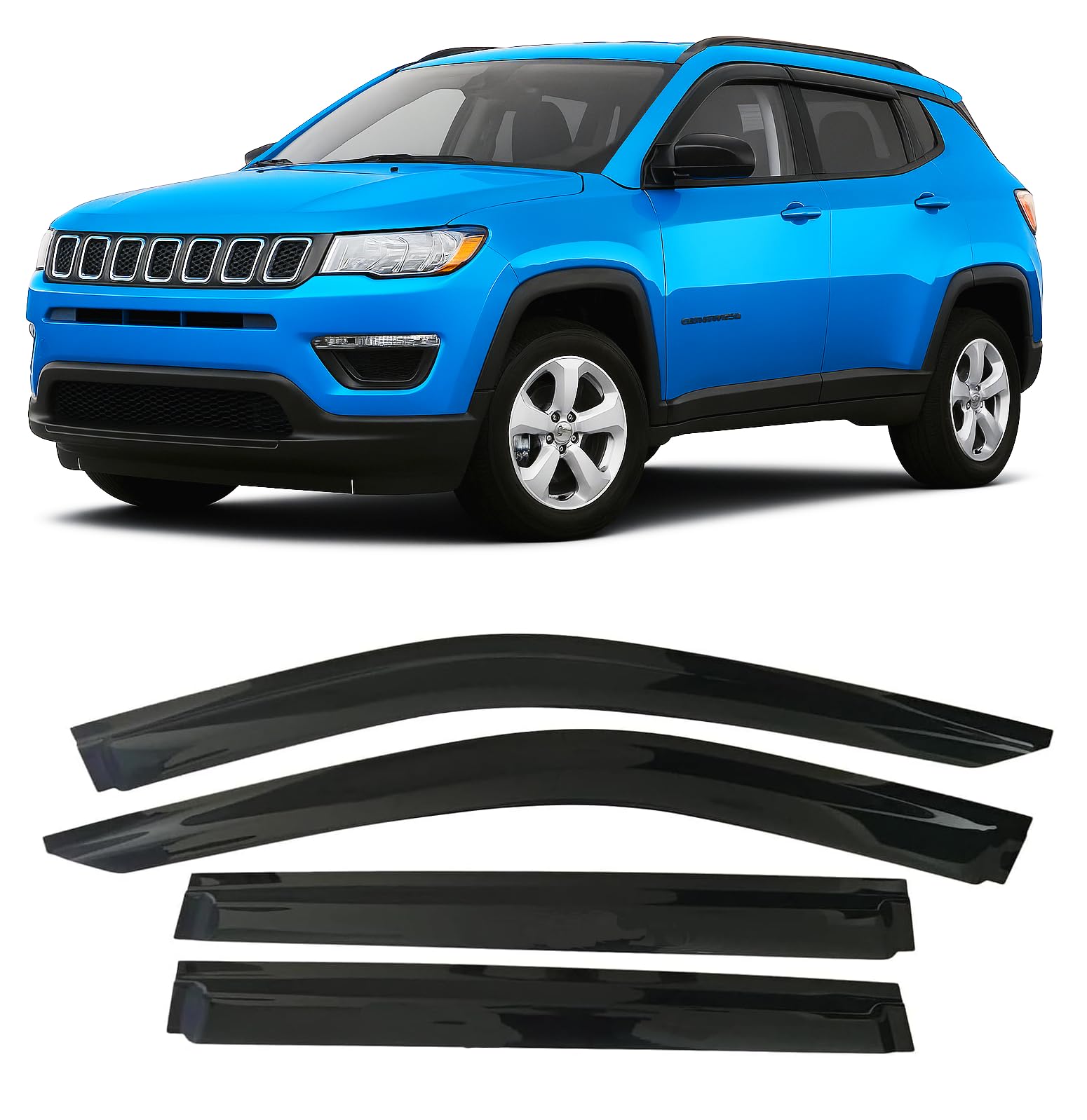 2017-2025 Tape-On Side Window Deflector Visors Compatible With Jeep Compass Smoke Tinted Rain Guards 2018 2019 2020 2021 2022 20