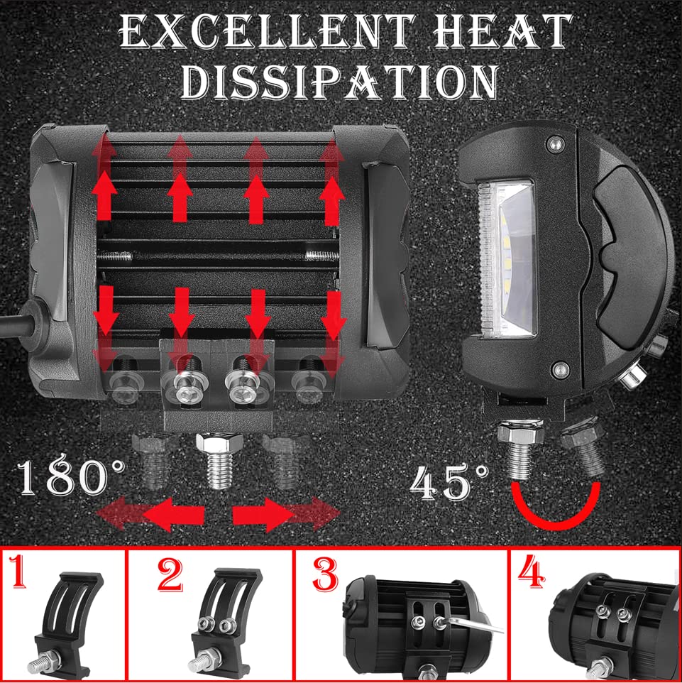 Muto-Beam Side Shooter Led Pod Lights, 2Pcs 4 Inch Quad Row Light Pods Led Fog Lights Off Road Driving Lamps Waterproof Spot Flo