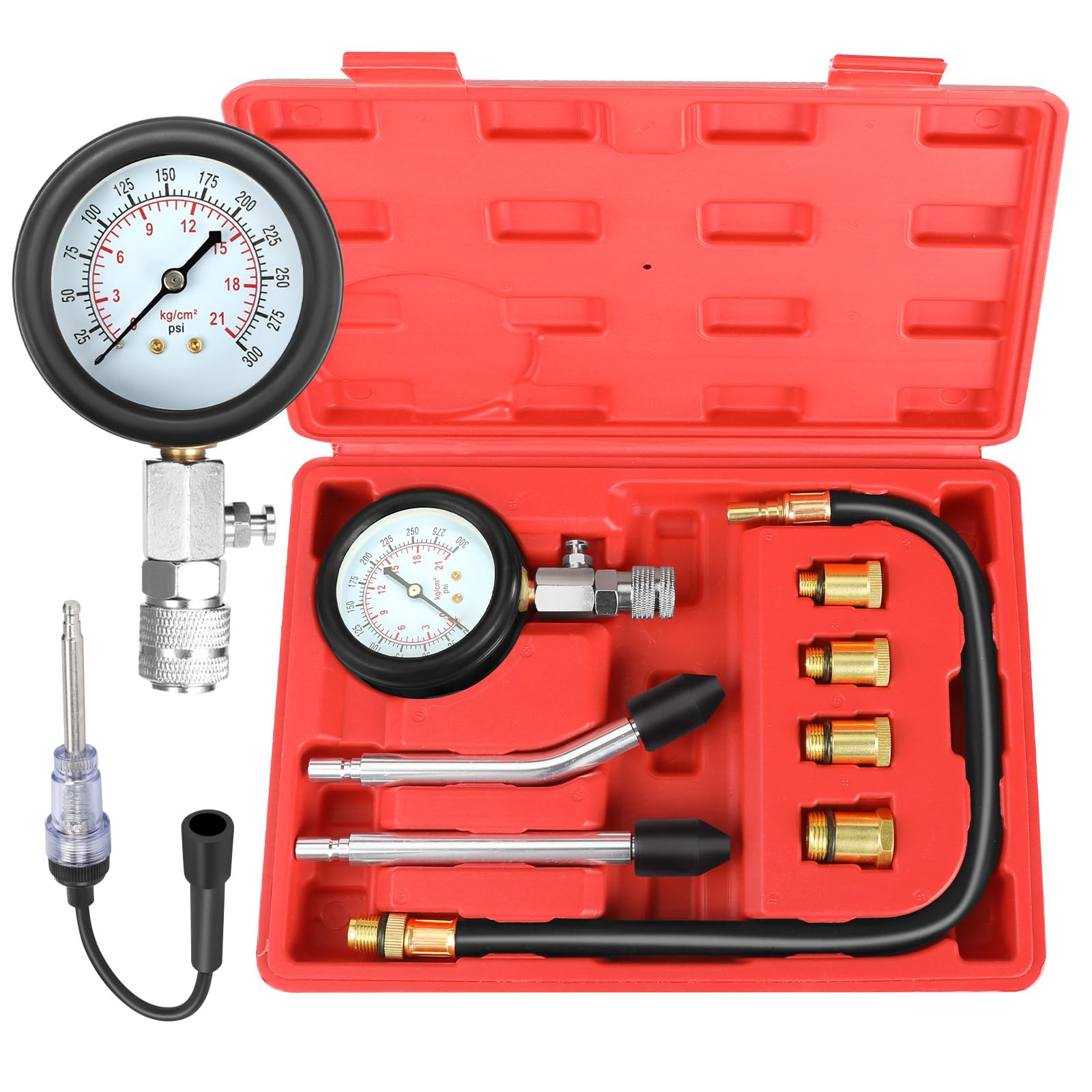 BETOOLL 9pcs Compression Tester with Spark Plug Tester - 300PSI Car and Motorcycle Engine Cylinder Compression Gauge Automotive 