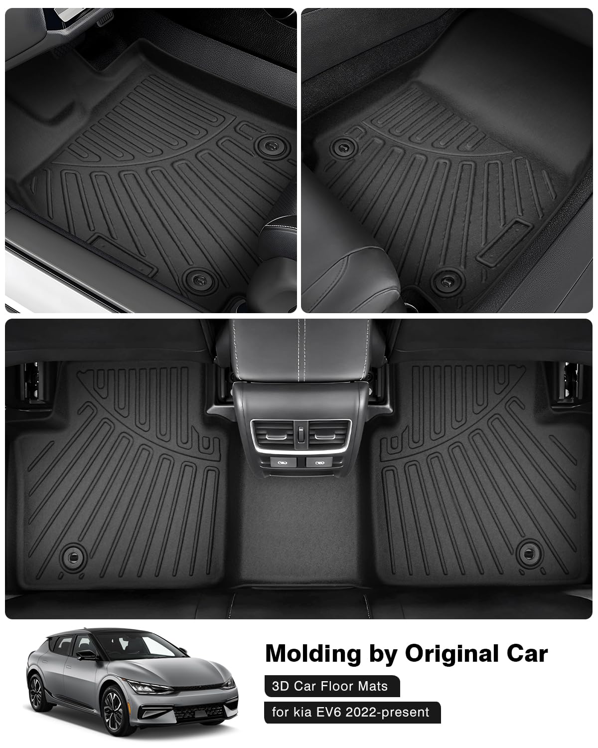 Powerty Floor Mats For 2022-2025 Kia Ev6 Accessories All Weather Floor Liner 3D Tpe 1St & 2Nd Row Floor Mat Heavy-Duty Floor Lin
