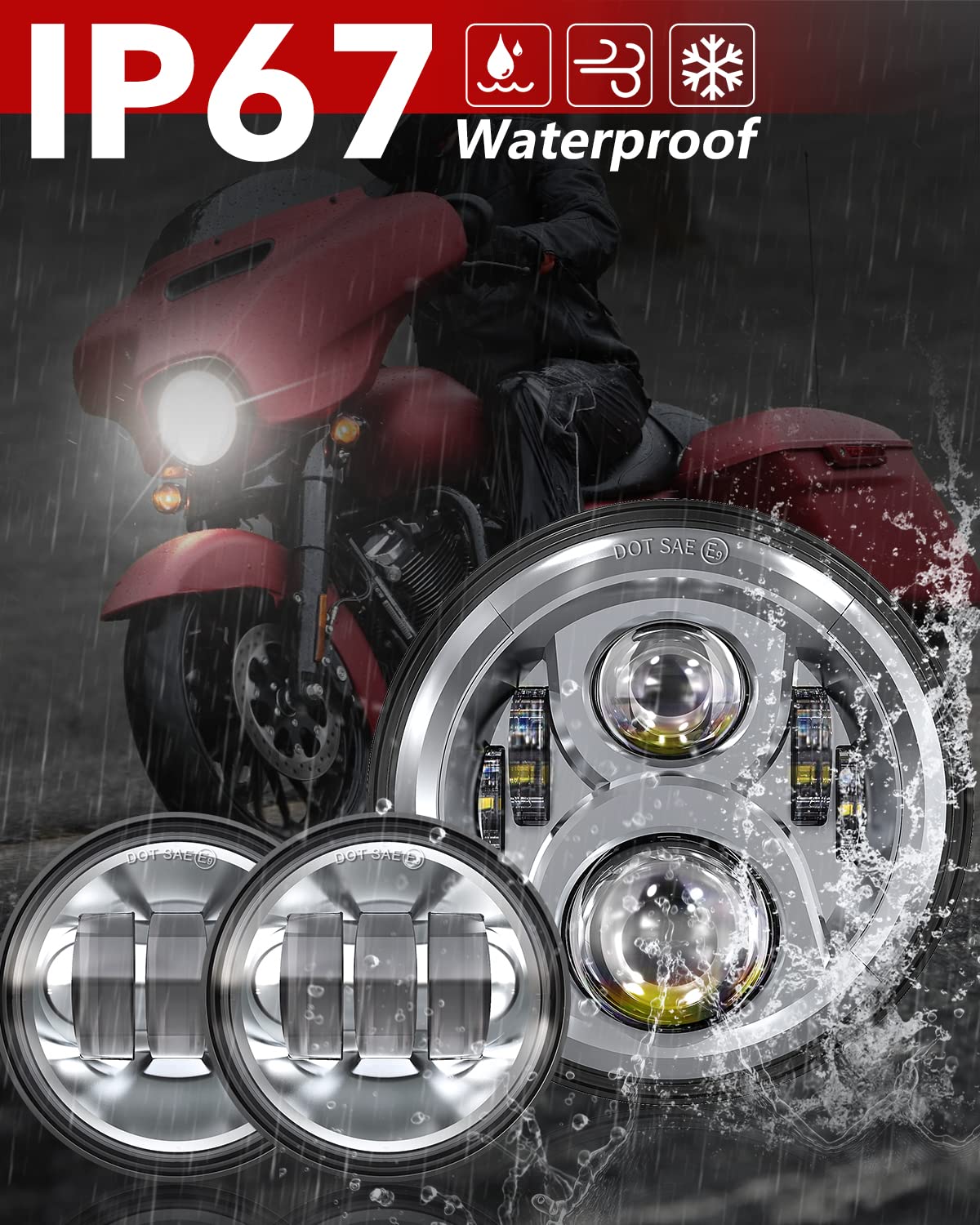 7 Inch Led Motorcycle Headlight With 4.5 Inch Fog Lights Passing Lamps Dot Sae Approved, Compatible With Harley Davidson Classic