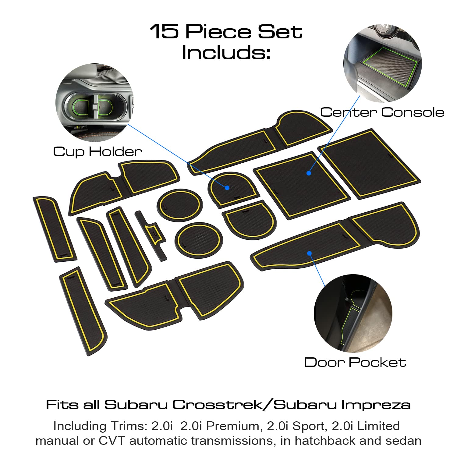 Mochent Cup Holder Insert For Subaru Crosstrek 2023 2022 2021 2020 2019 2018 And For Subaru Impreza 2017-2023 Center Console Mat Non-Slip Door Pocket Liners Interior Accessories (Yellow)