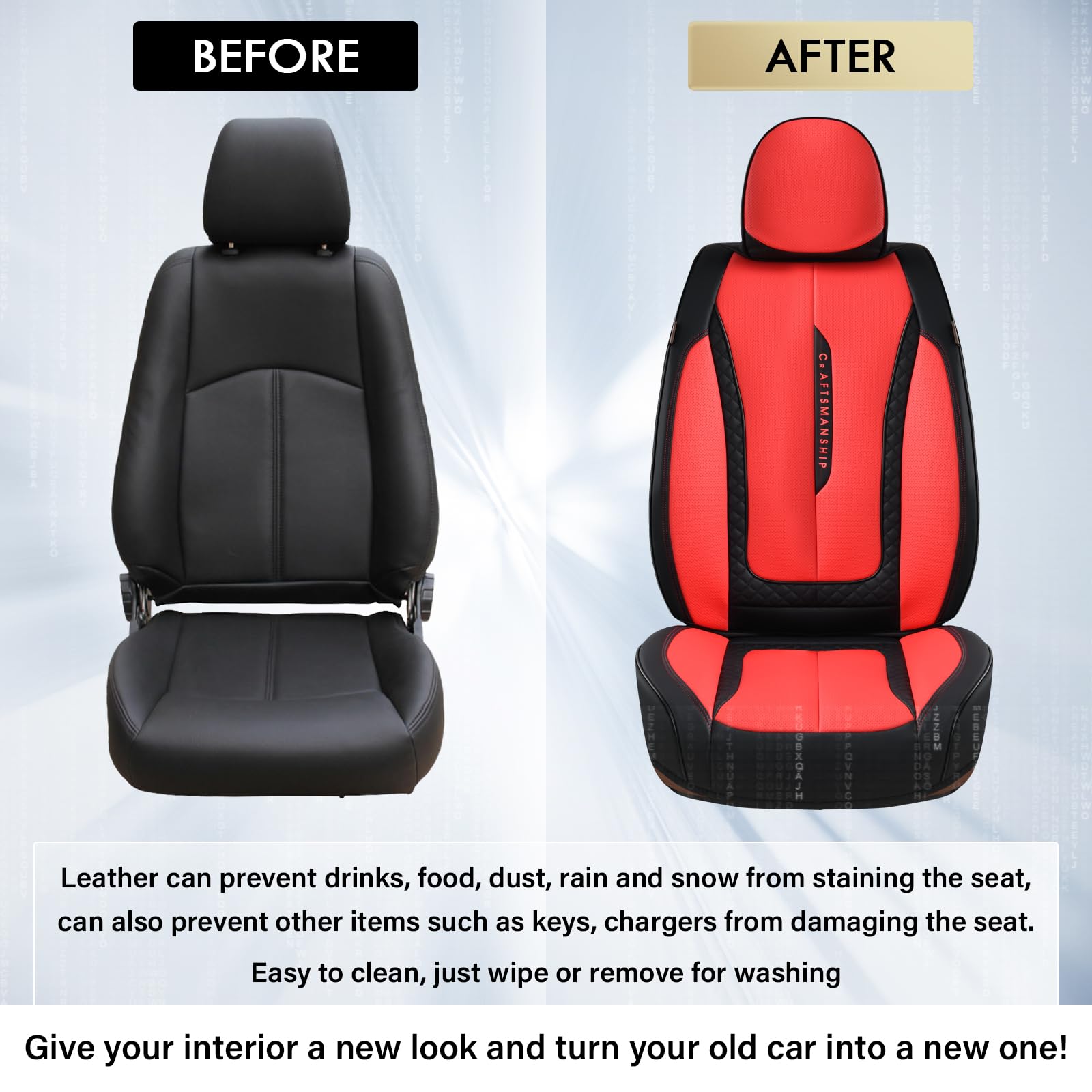 Coverado Car Seat Cover Front Seat, Red Seat Covers Front Seats, Nappa Leather Waterproof, Car Seat Cushion, Car Seat Protector