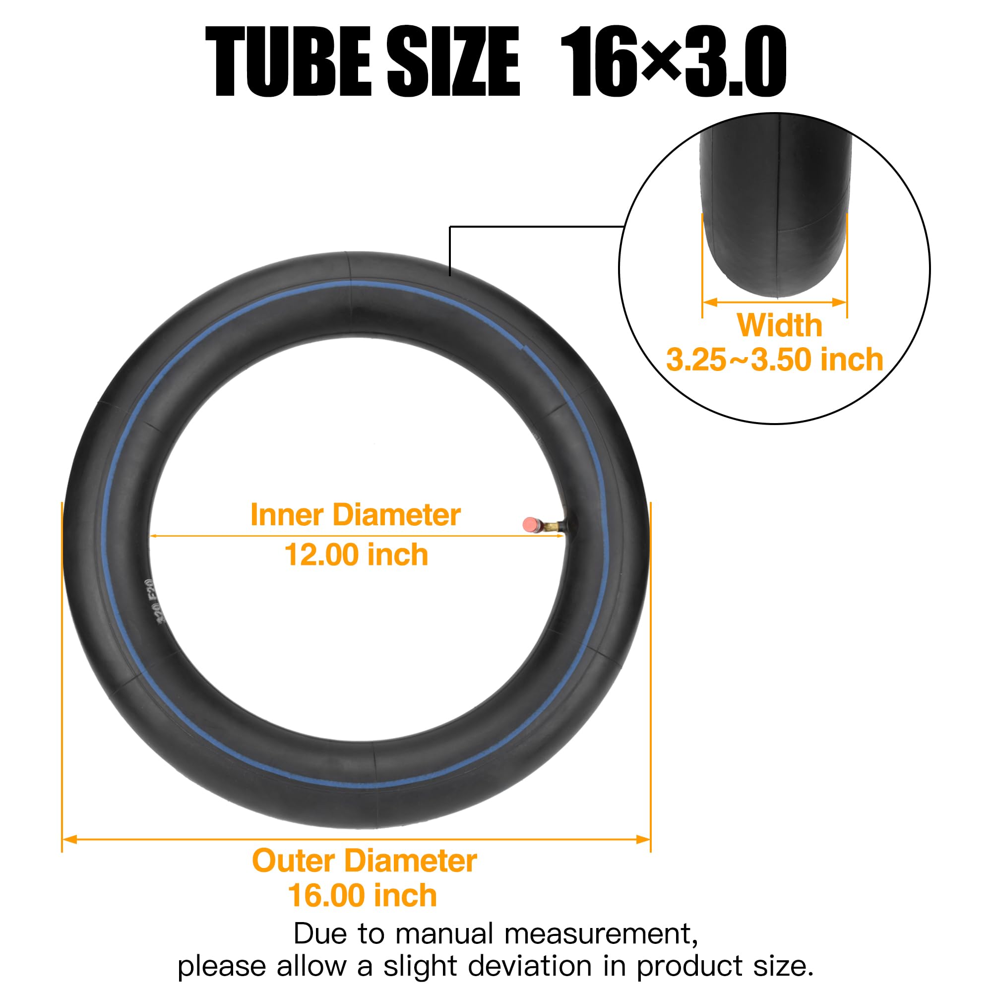 Fvrito 16X3.0 (76-305) Inner Tube For E-Bikes Electric Scooters Mopeds Kids Chopper Bikes Taotao Ate 501 Ew-36 Kmx Tadpole Trike Unicycles And Folding Bikes Tr87 Bent Valve Stem 16X3.25/3.50 2 Pack