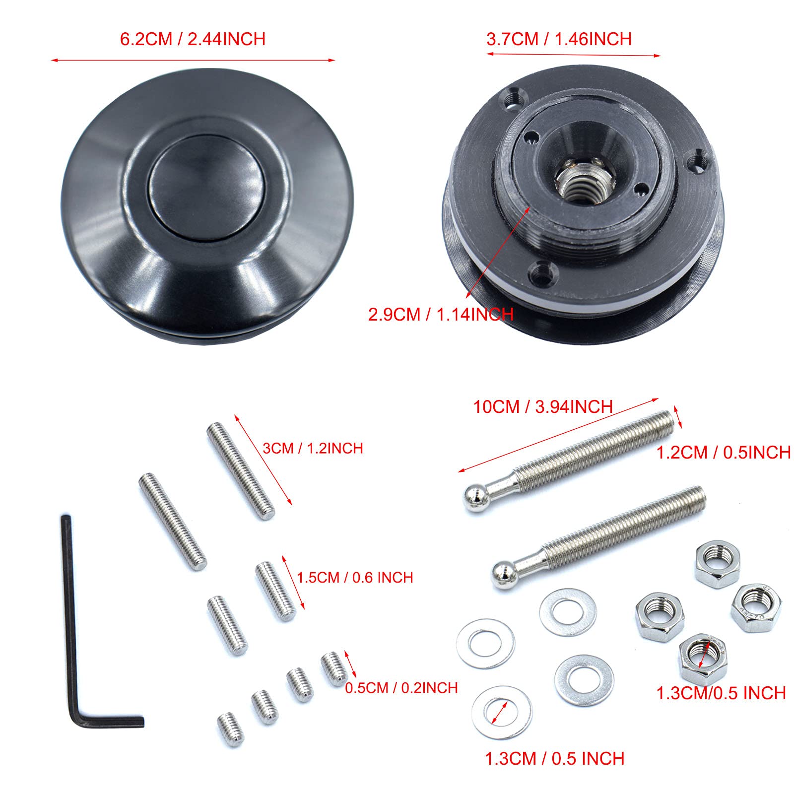 Woopeey Black Aluminum 2.44 Inches Diameter Universal Quick Latch Hood Pins, Quick Release Latch Push Button,Quick Release Hood Cap Pin Lock Clip Kit For Hood Bumper Or Diy