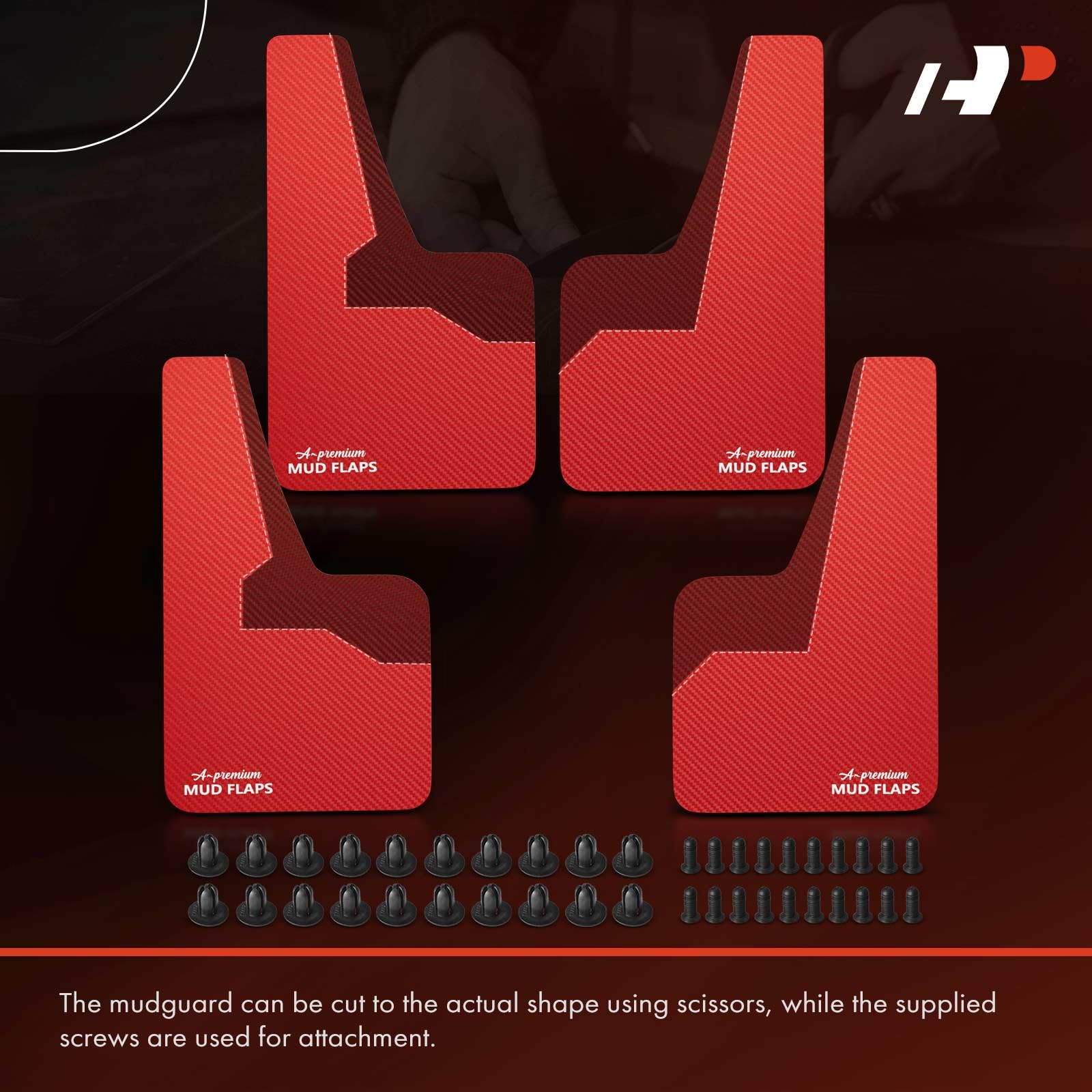 A-Premium 4 Pcs Red Universal Splash Guards Mud Flaps Mudflaps Mudguard Fender Flares for Car Sedan Coupe with Hardware Front and Rear