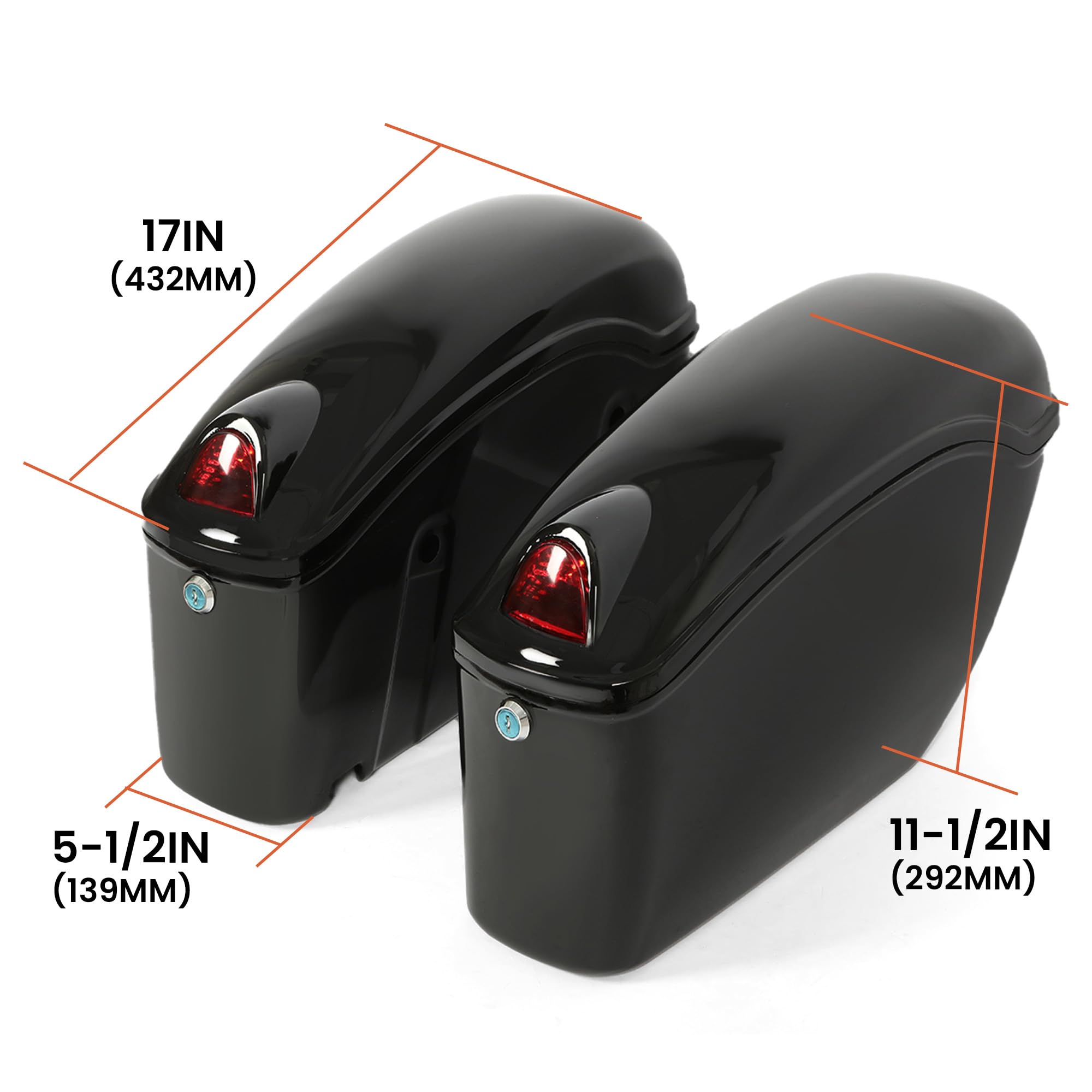 Hecasa Universal Hard Saddle Bags Compatible With Yamaha Honda Cruiser Trunk Luggage With Lights Mount Bracket Motorcycle Black