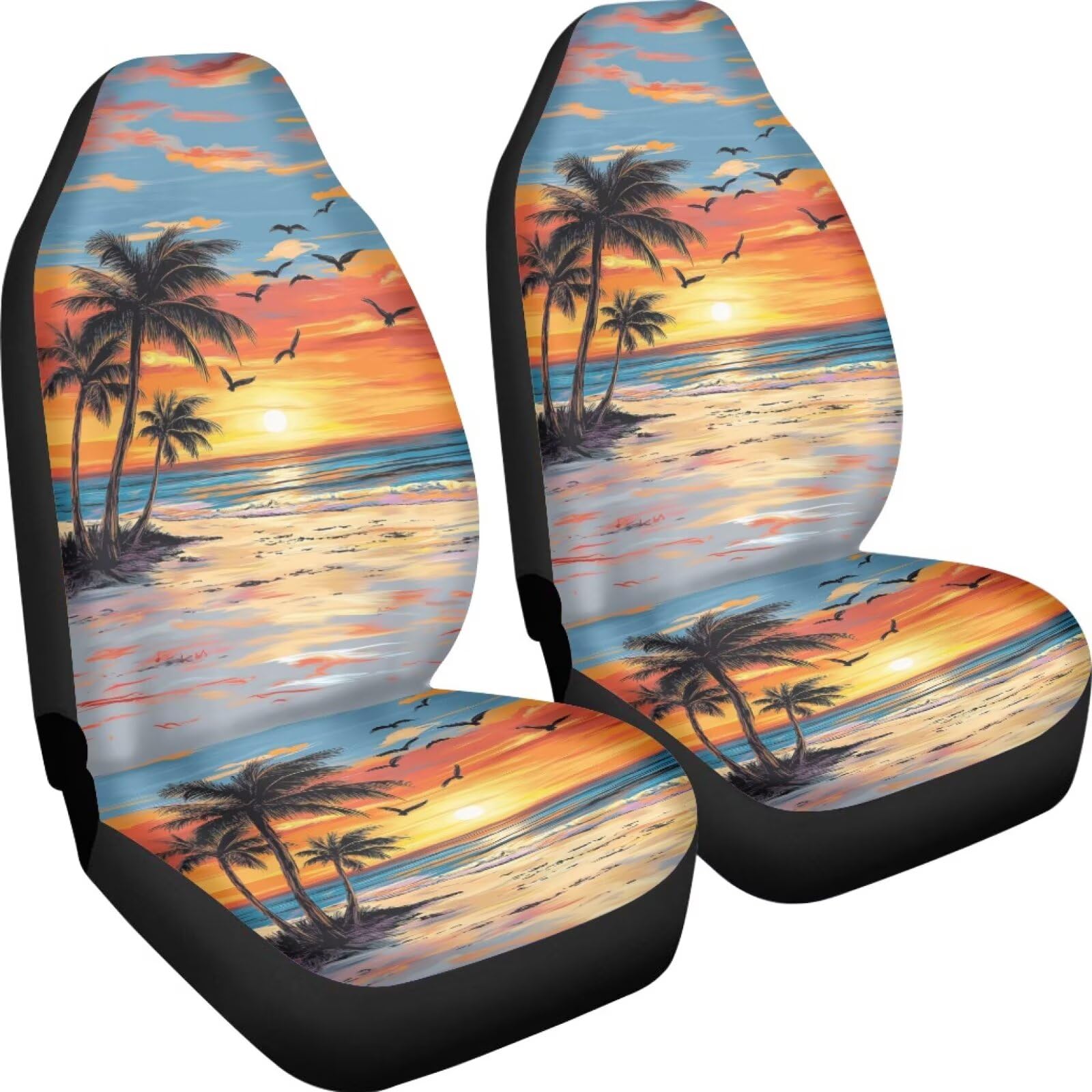 Bigcarjob Hawaii Car Seat Cover Set For Front Seat Only Seat Covers For Car, Dusk Palm Auto Front Seat Protector Full Set Car In