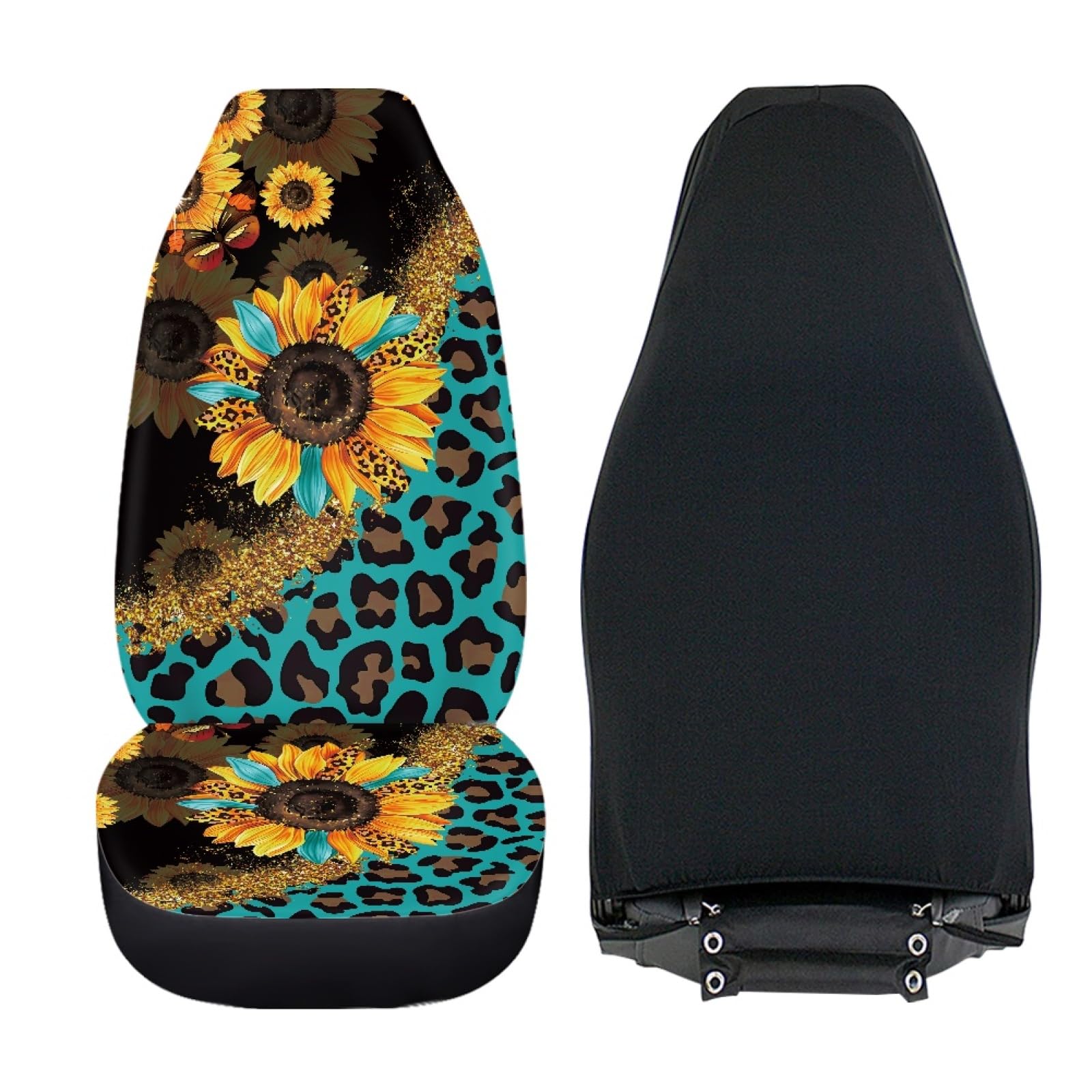 Wanyint Sunflower Leopard Print Blue Car Seat Cover Set of 2 Front Seats Only, Universal Soft Car Seat Protection for Men Women