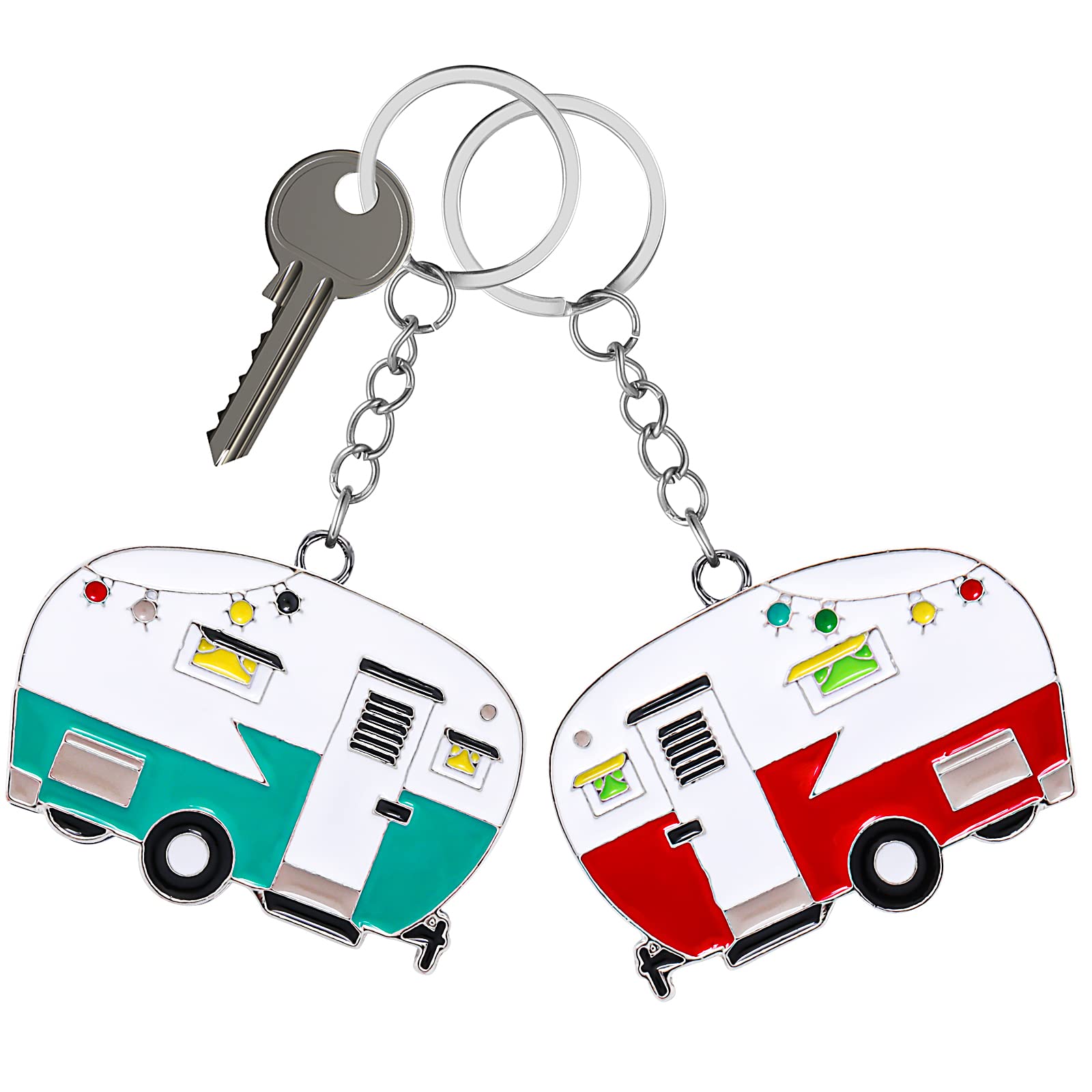 2 Pieces Camper Keychain, Rv Camper Keyring Camper Accessories For Travel Trailers Retro Camping Car Keychain Cute Keychains Red