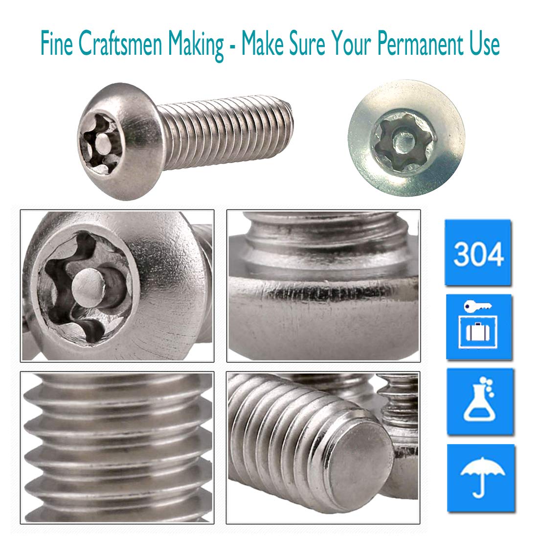 Aootf Anti Theft License Plate Screws- Rust Stainless Steel Plate Screw Resistant Security Tamper Resistant Machine License Plate Bolt License Plate Frame Fastener, Black Caps, Anti-Rattle Pad