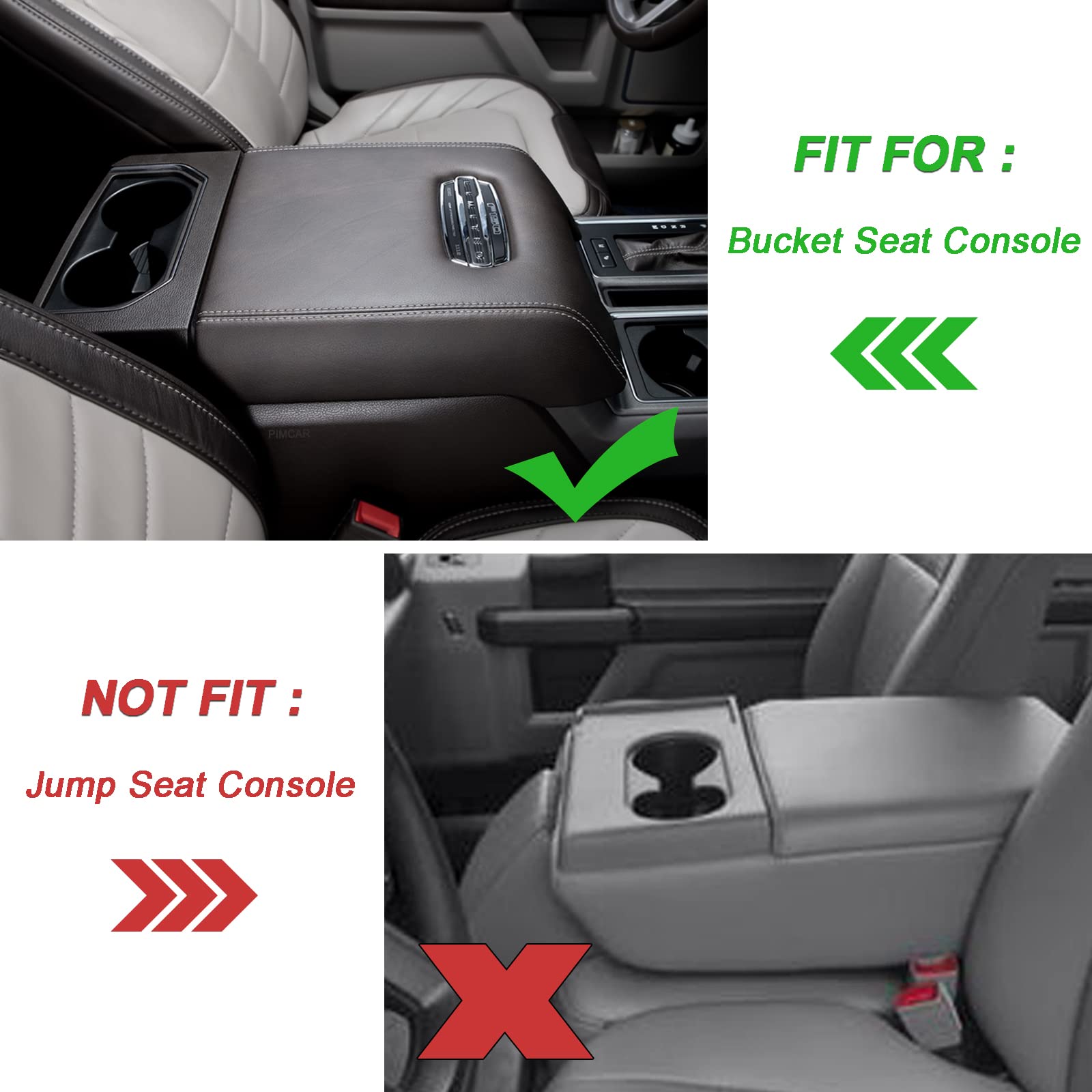 Pimcar Center Console Cover Compatible With Ford 2015-2020 F150, 2017-2022 F250 F350 F450, 2018-2023 Expedition Interior Accessories Custom Pu Leather Armrest Cushion Protector (Bucket Seat Only)