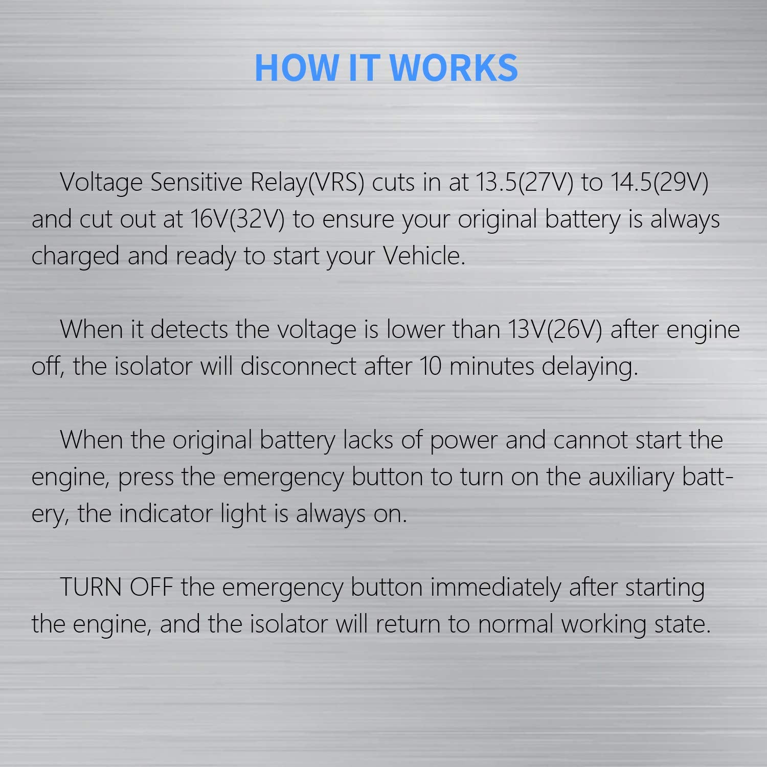 150 Amp Dual Battery Smart Isolator Universal 12V/24V Voltage Sensitive Relay for ATV, UTV, RV, Truck, SUV Off-Roader Vehicle, H