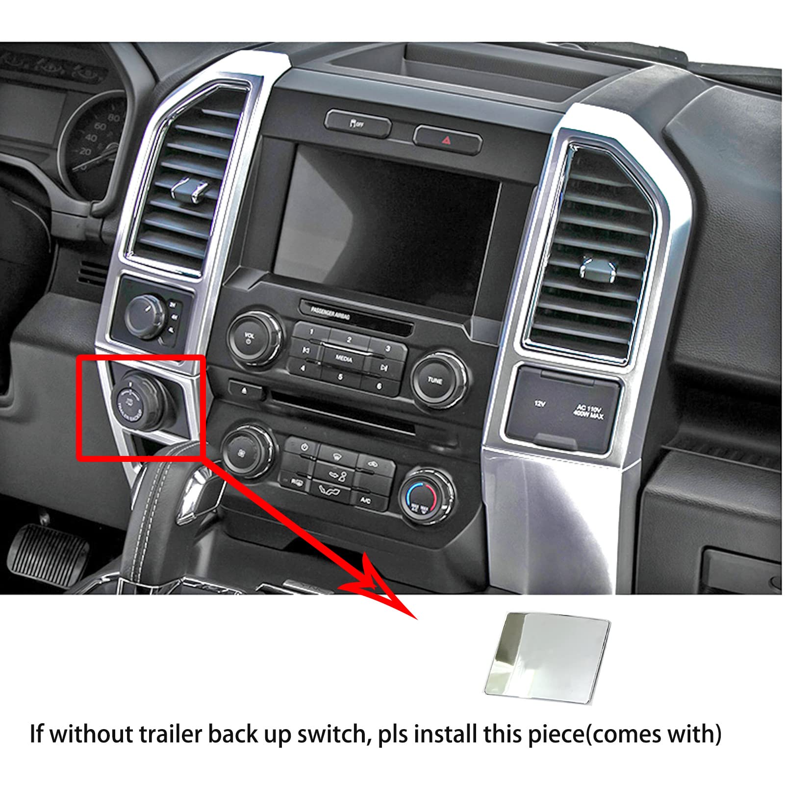 Keptrim For F150 Chrome Central Console Air Conditioner Panel Trim For 2015 2016 2017 2018 2019 2020 Ford F150, 5Pcs