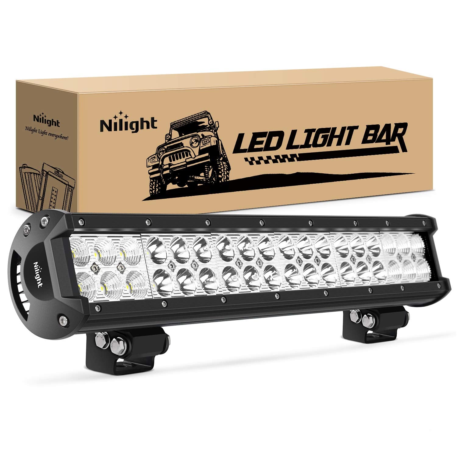 Nilight 60004C-A 17'' 108W Led Light Bar, Spot Flood Combo Beam, Ip67 Waterproof, Adjustable Mounting Bracket