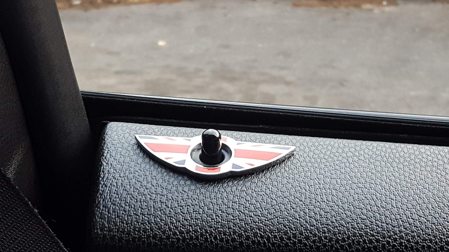 iJDMTOY (2) Union Jack Style Wing Emblem Rings Compatible with Mini Cooper R55 R56 R57 R58 R59 Door Lock Knobs, Red/Blue UK Flag Design (Does not fit R60 R61 nor F55 F56 Models)